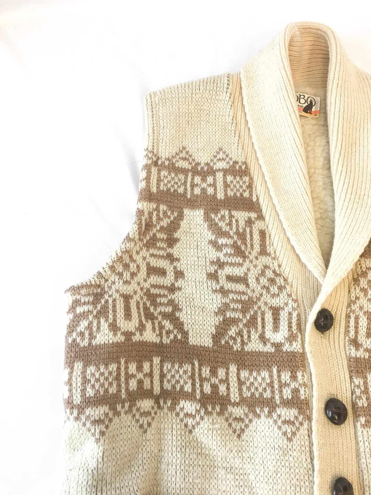 Vintage 70s Lobo by Pendleton Cream/Off-White Brown Navajo Patterned Wool Sherpa Lined Vest, Men's Sz. M, Vintage Western Vest