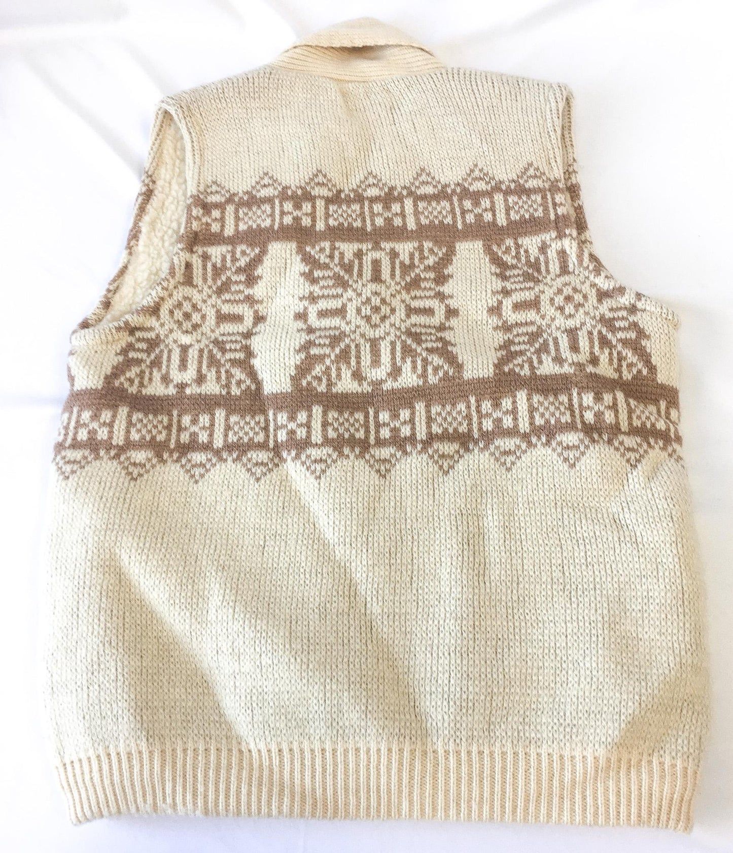 Vintage 70s Lobo by Pendleton Cream/Off-White Brown Navajo Patterned Wool Sherpa Lined Vest, Men's Sz. M, Vintage Western Vest