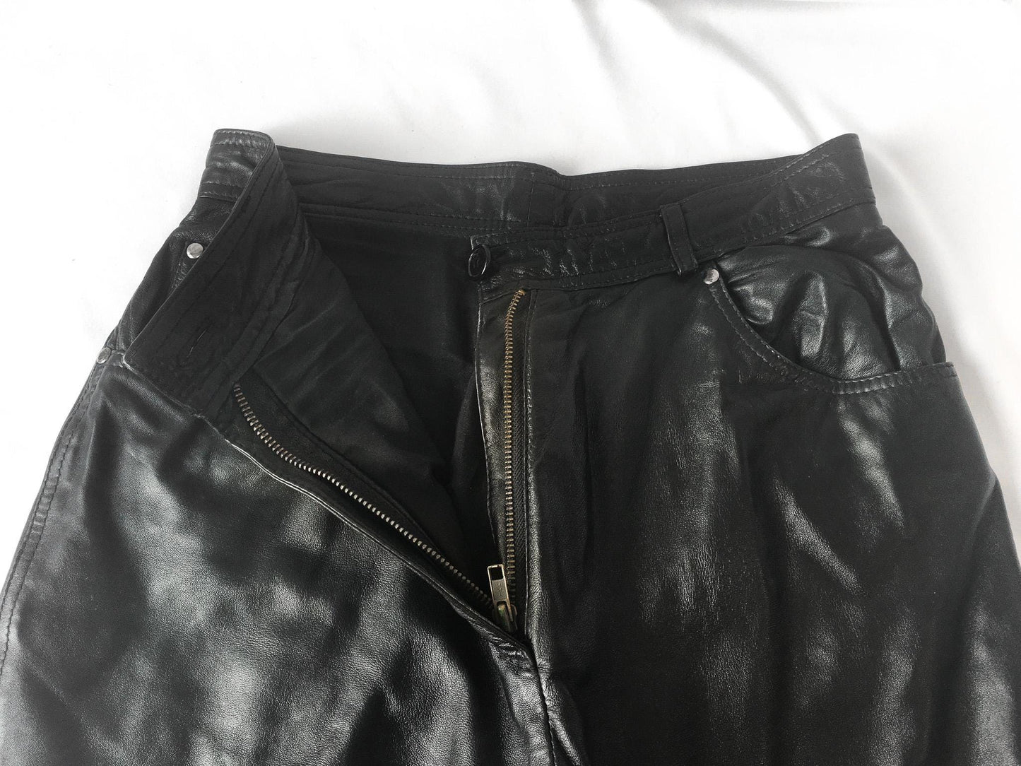 Vintage Wilson's Leather Black Leather Straight Leg Pants, Women's Sz. 27" x 28", Casual Leather Biker Motorcycle Pants