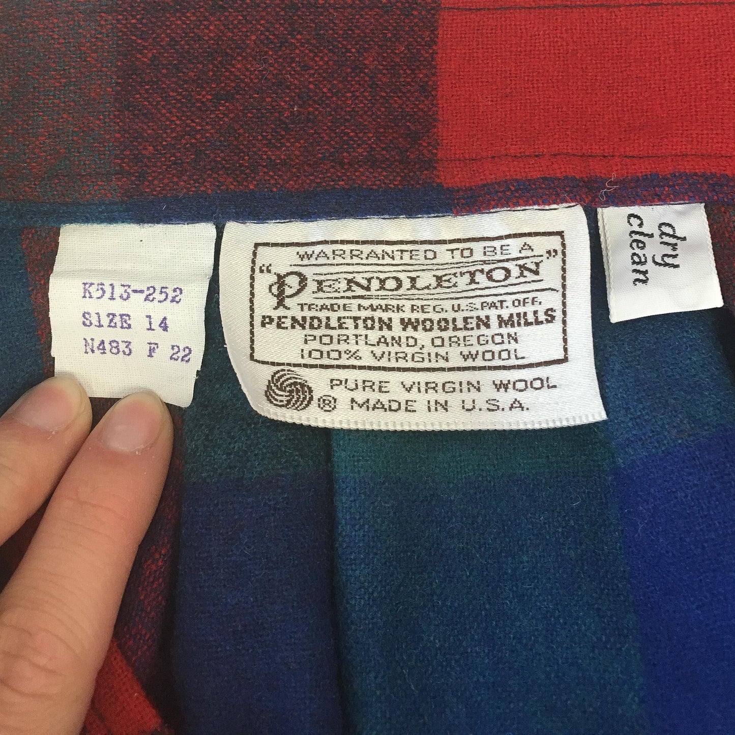 Vintage 80s Pendleton Red and Blue Checkered Pattern Wool Skirt, Vintage Sz. 14, 29" Waist