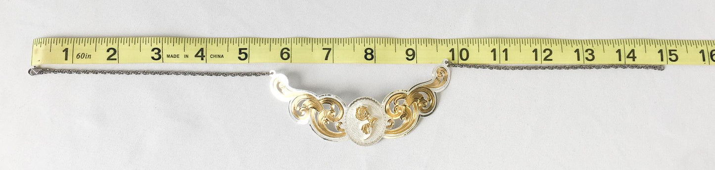 Vintage Montana Silversmith Gold Silver Toned Plated Rose Motif Necklace, 15", Vintage Statement Western Jewelry