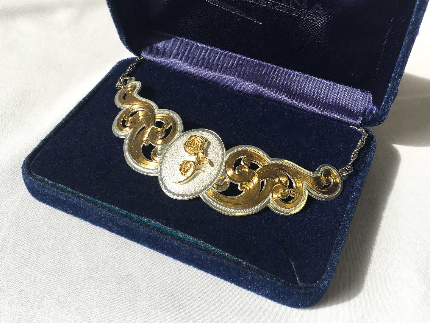 Vintage Montana Silversmith Gold Silver Toned Plated Rose Motif Necklace, 15", Vintage Statement Western Jewelry