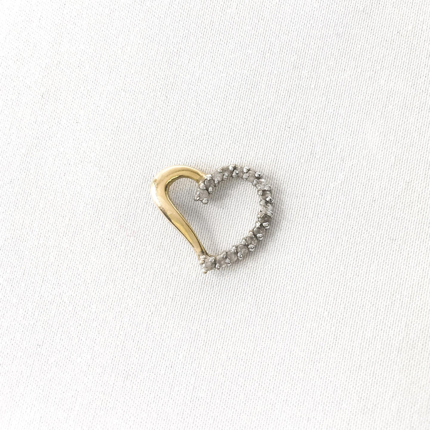 10K Yellow Gold Diamond Asymmetrical Heart Pendant, .5", Simple Everyday Heart Necklace