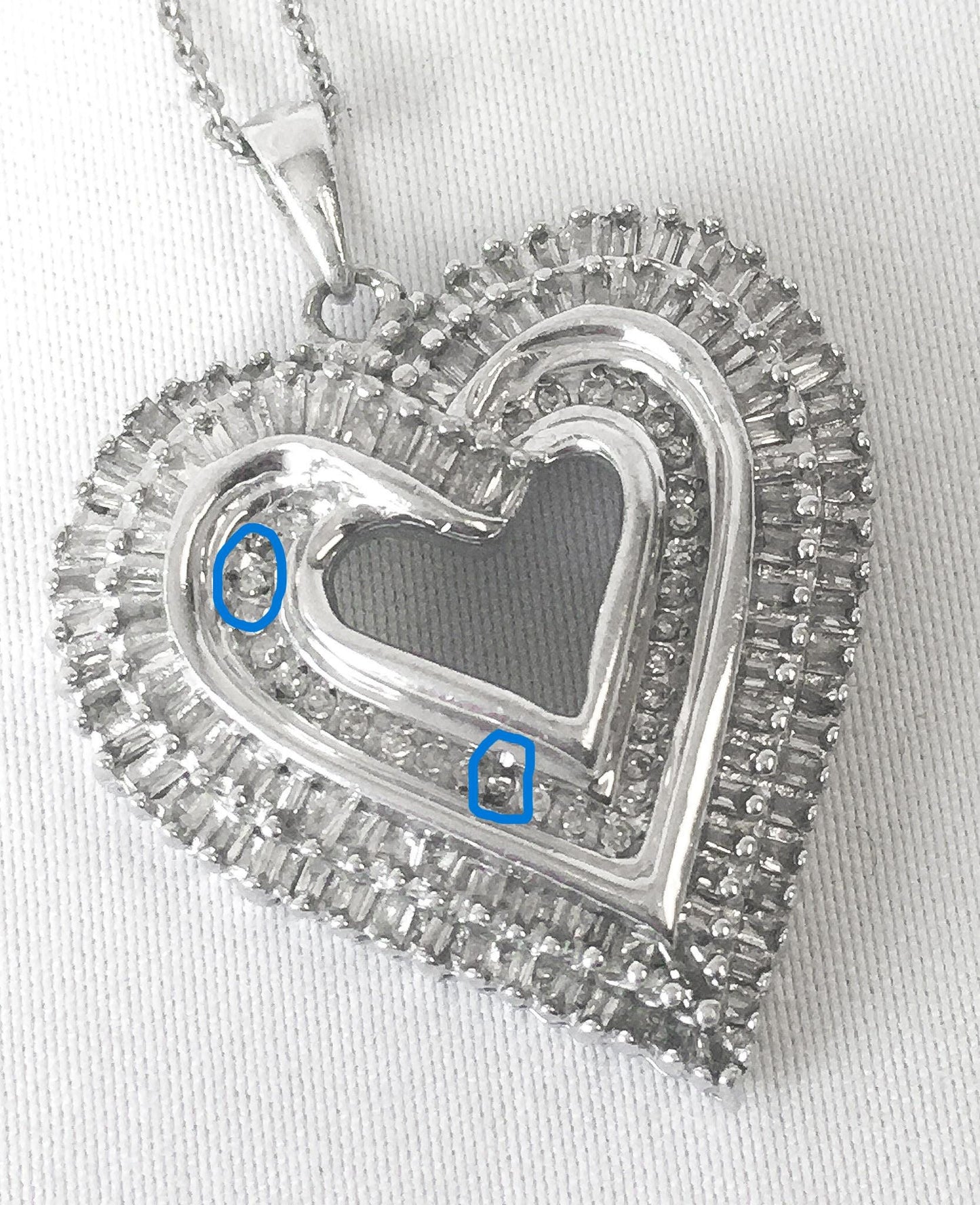 1.25 Carat Genuine Baguette Cut Diamond Heart 1" Pendant on a 925 KA1772 18.5" Chain