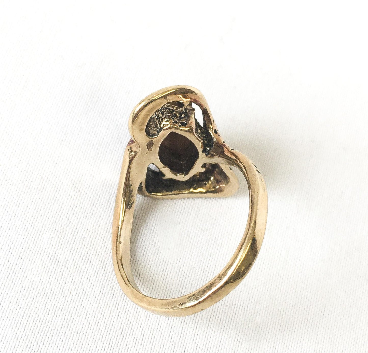 Tiger's Eye 14KT Heavy Gold Filled, Heavy Gold Electroplated Textured Asymmetrical Free Form Ring, Sz. 6.75, Unique Boho Statement Jewelry