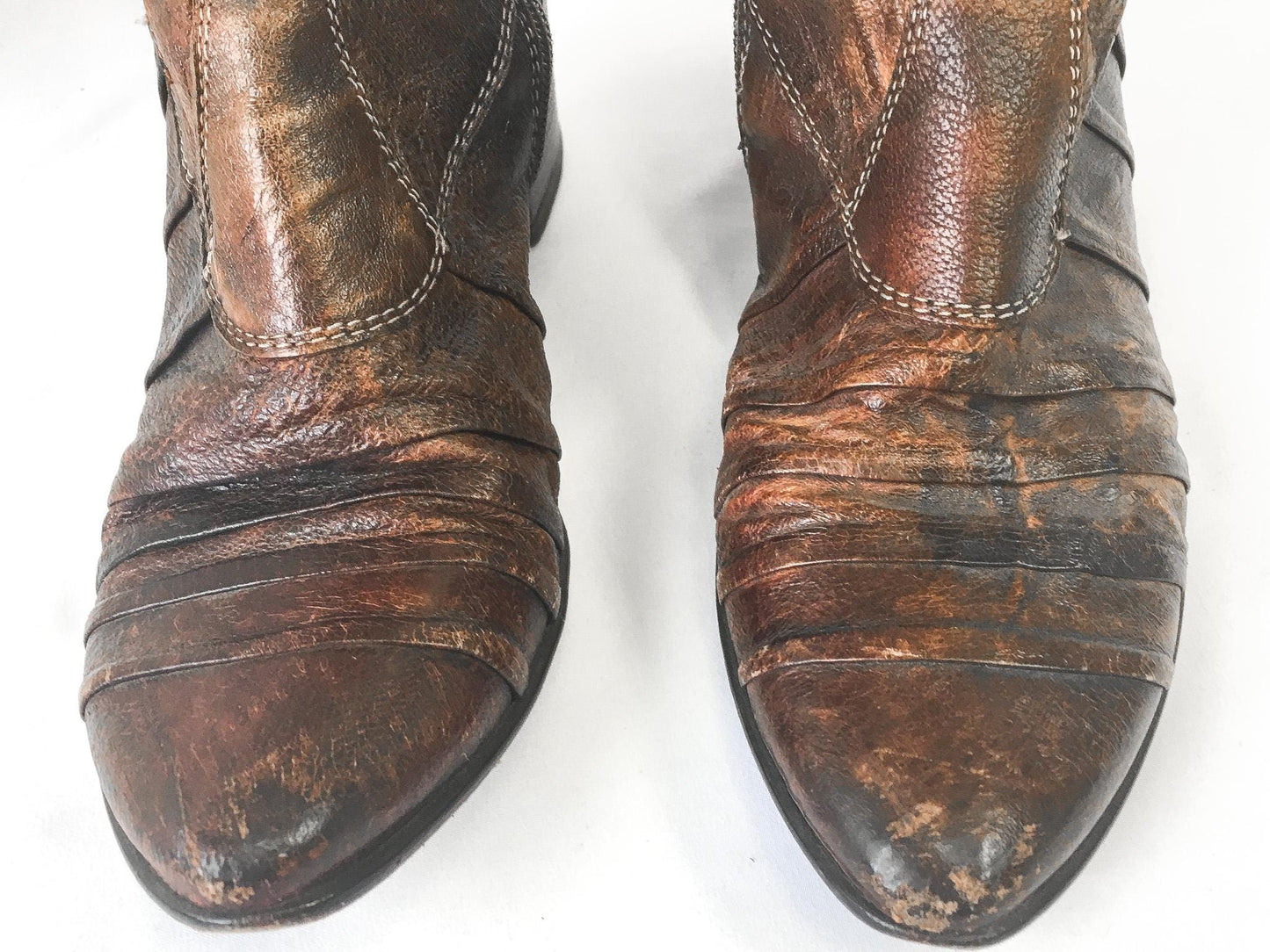 Vintage Siren by Mark Nason Brown Leather Dragon Studded Embroidered Zip Up Knee-High Boots, Sz. 5.5, Vintage Western Statement Boots