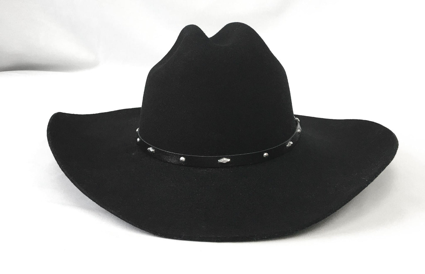 2X Stallion by Stetson Black Felt Cowboy Hat with Leather Silver Stud Band, Sz. 6 7/8, Vintage Western Hat