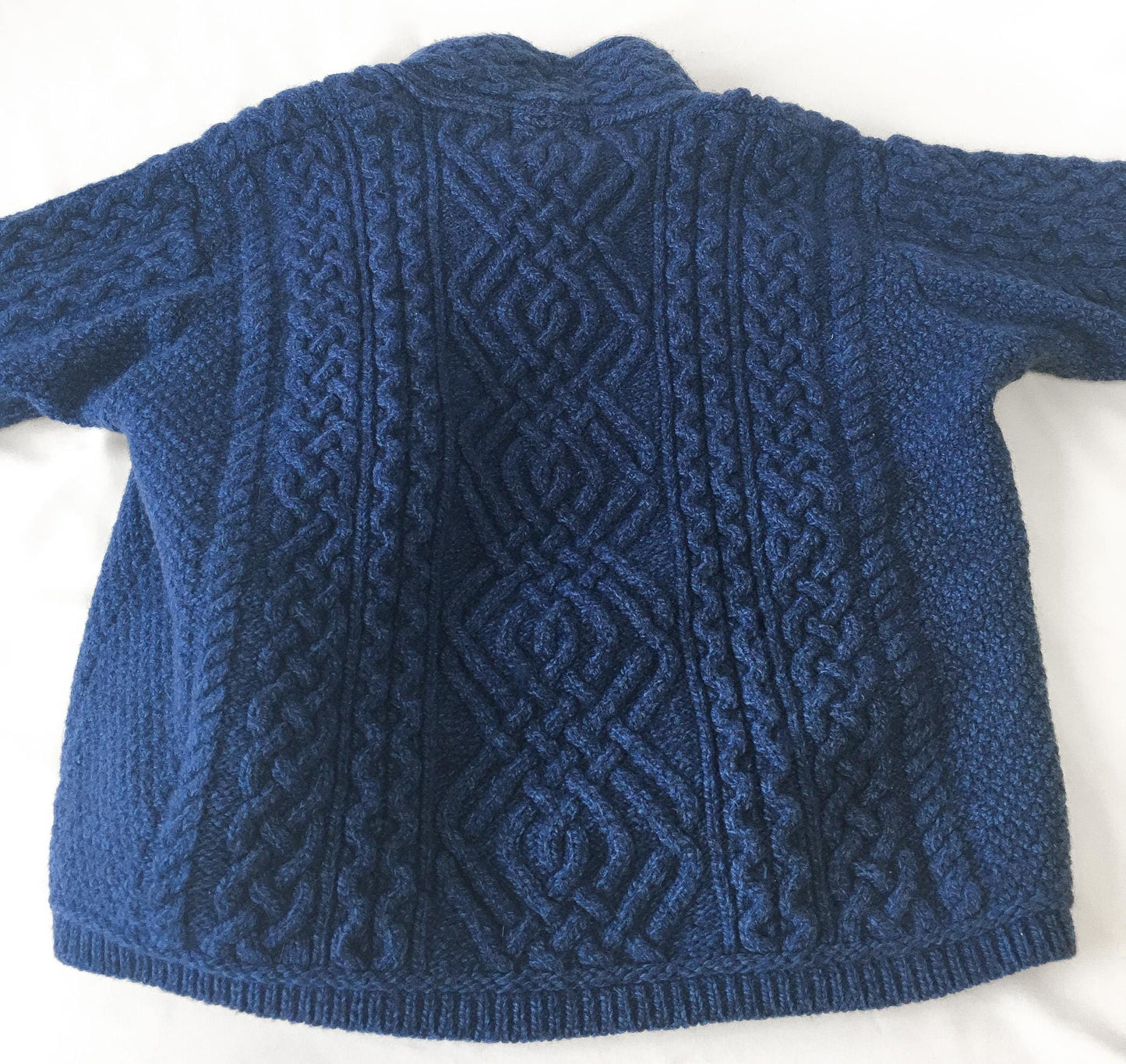 Vintage Aran Crafts Blue Cable Knit Asymmetrical Merino Wool Zip Up Sweater, Women's Sz. XS, Vintage Wool Sweater