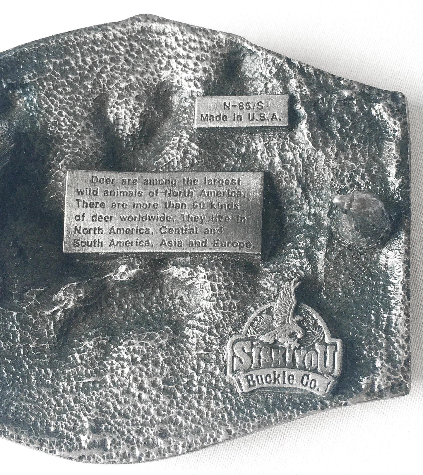 Vintage 80s Siskiyou Pewter Silver/Green/Blue Deer Engraved Belt Buckle, 2.5" x 3", Vintage Western Belt Buckle