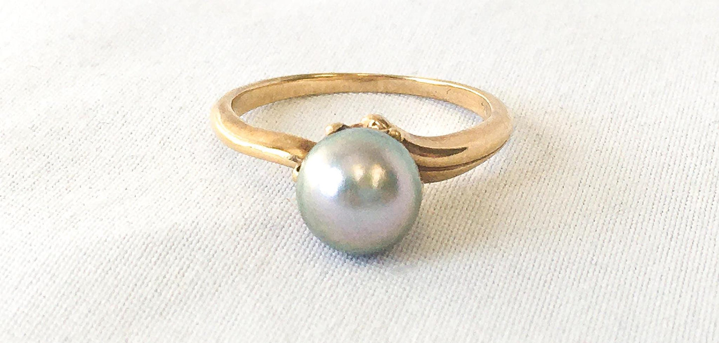 14K Gold Gray Multi-Toned Pearl Ring, Sz. 5.25, Vintage Colored Unique Pearl Ring, Nautical Coastal Jewelry