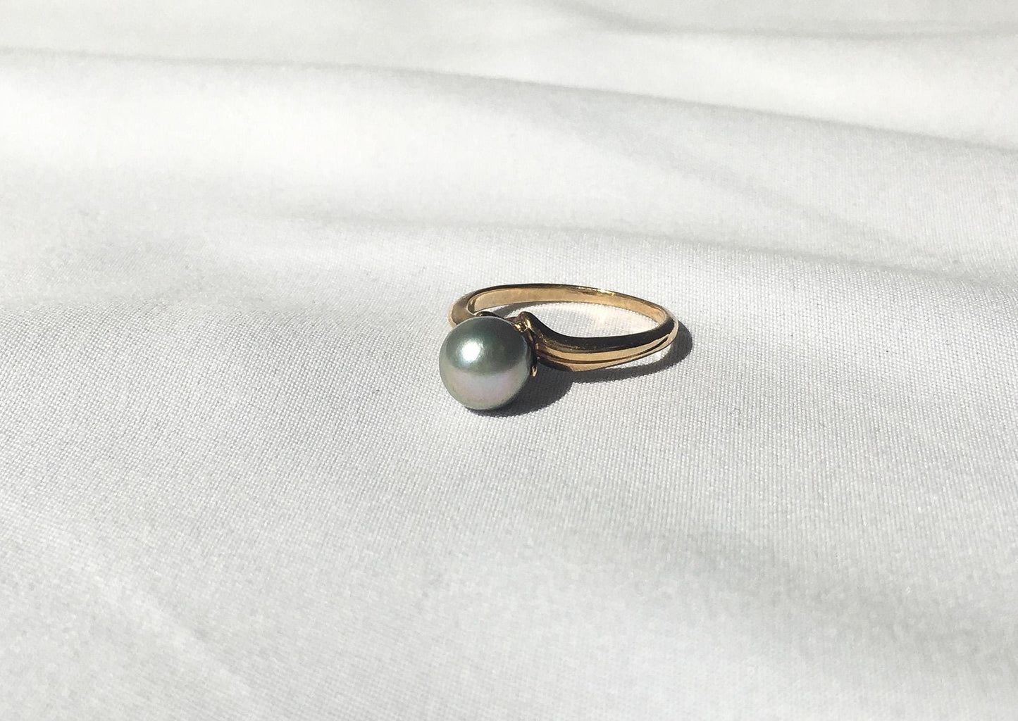 14K Gold Gray Multi-Toned Pearl Ring, Sz. 5.25, Vintage Colored Unique Pearl Ring, Nautical Coastal Jewelry