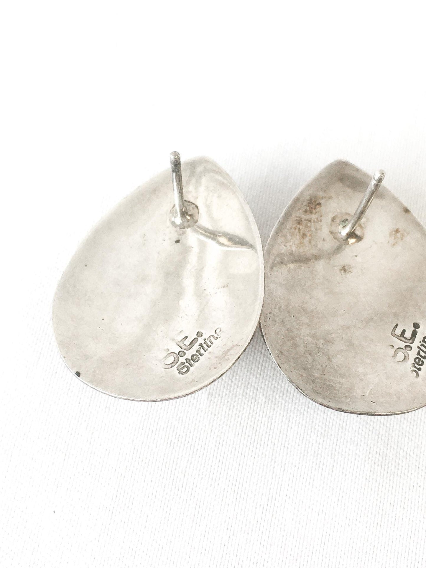 Vintage Sterling Silver S.E. Stamped Azurite Teardrop Stud Earrings, 1", Vintage Navajo Boho Earrings