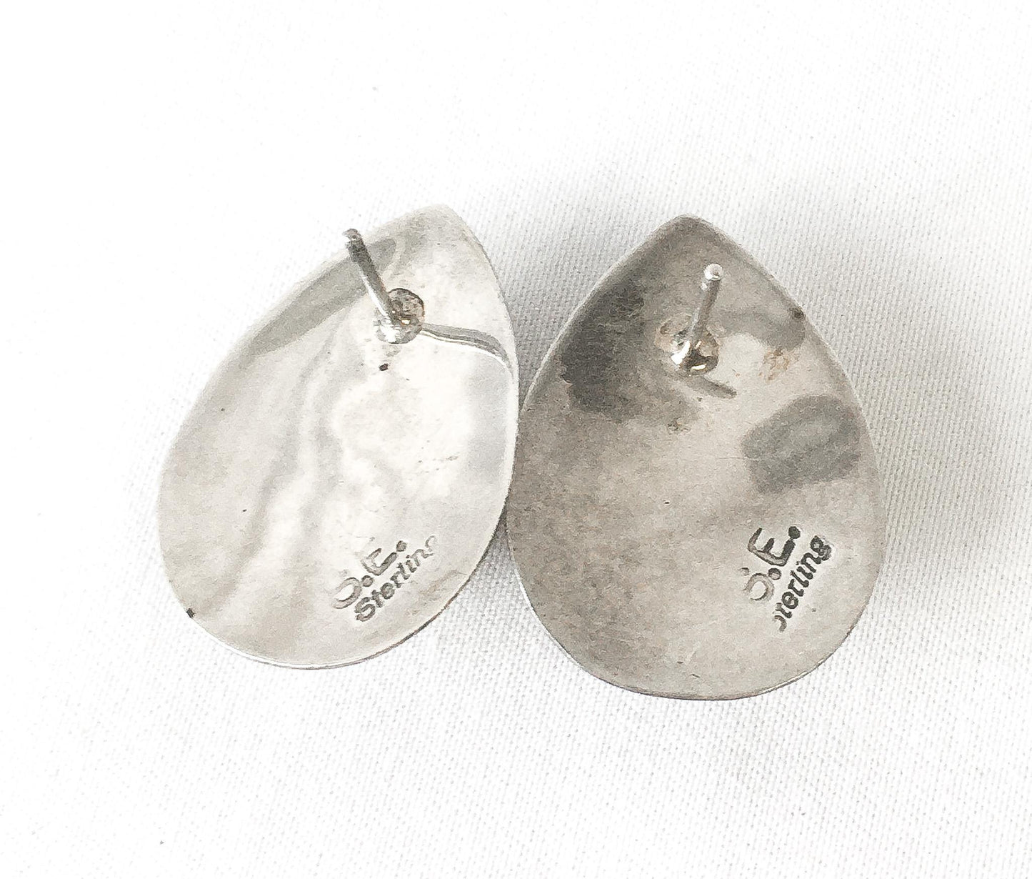 Vintage Sterling Silver S.E. Stamped Azurite Teardrop Stud Earrings, 1", Vintage Navajo Boho Earrings