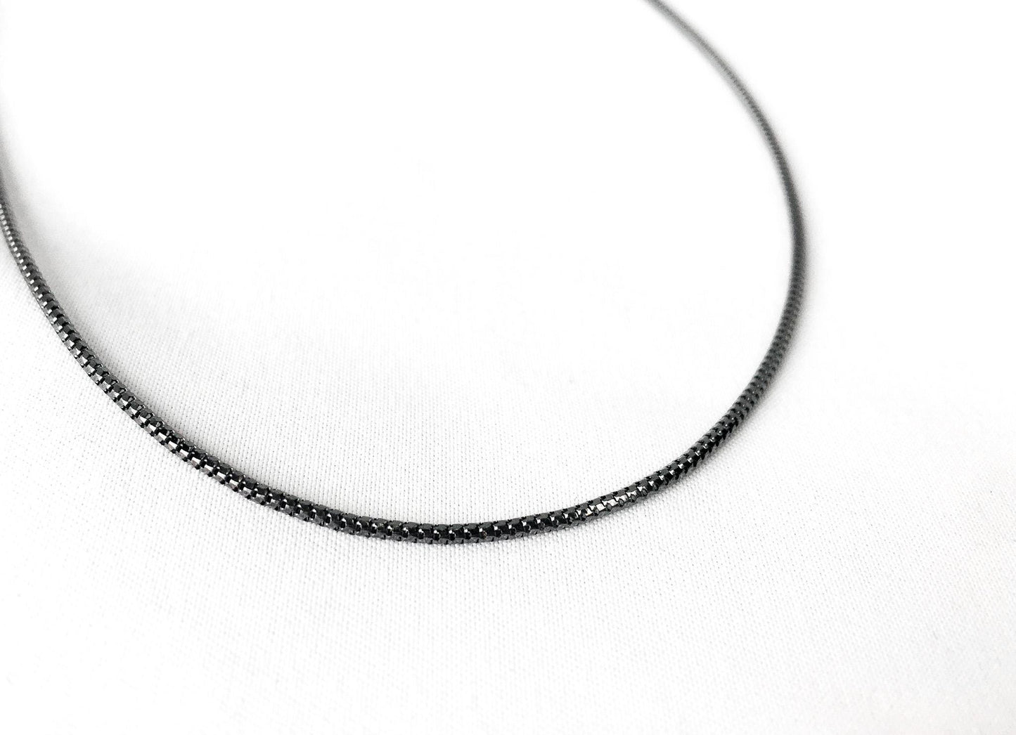 585 14K Milor Italy Black Gold Box Chain Necklace, 18", 2.7 grams, 1mm, Unique Simple Layering Chain