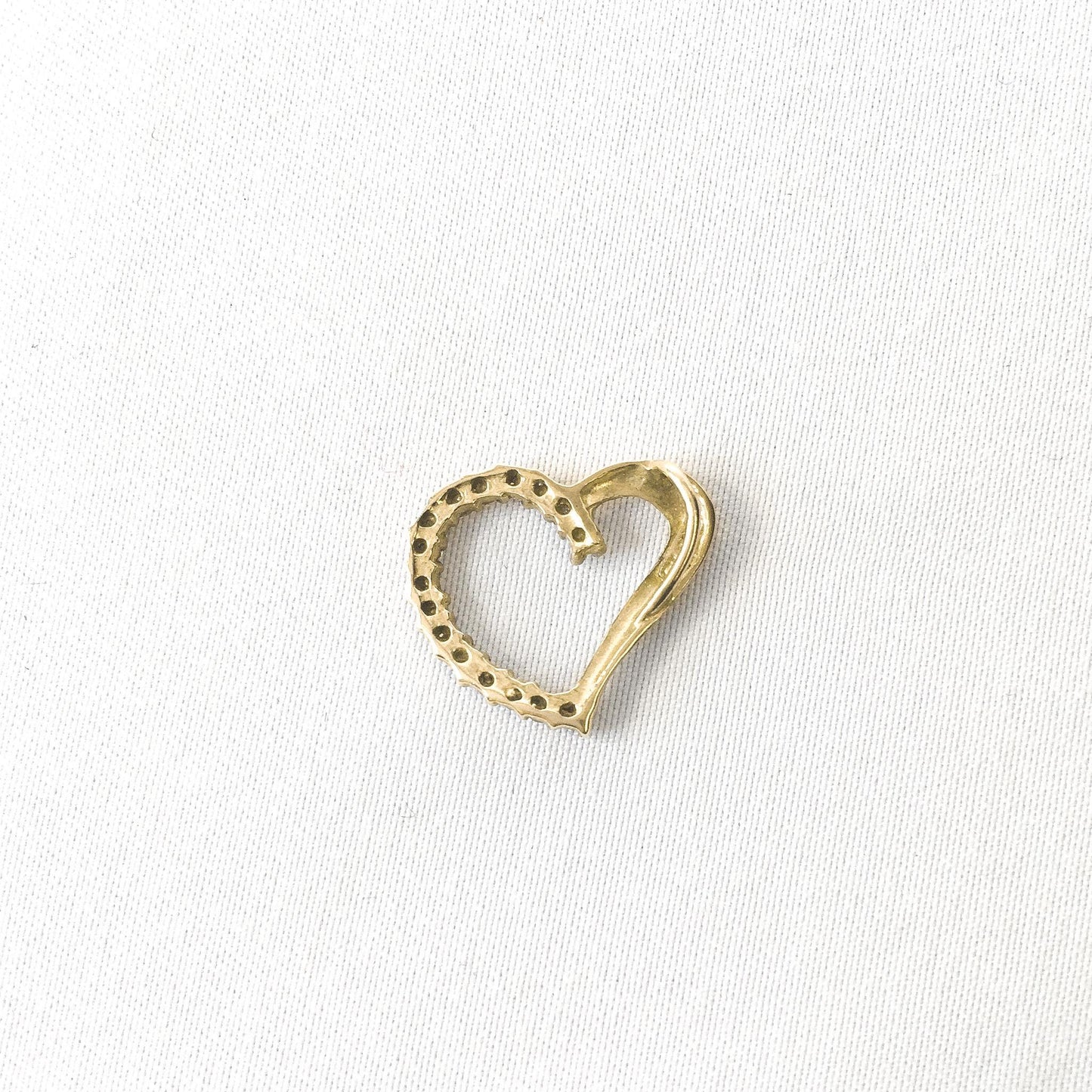 10K Yellow Gold Diamond Asymmetrical Heart Pendant, .5", Simple Everyday Heart Necklace