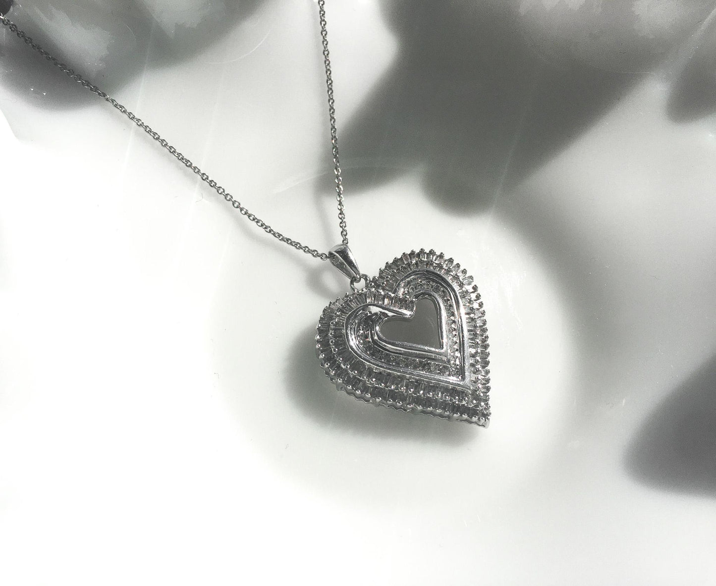 1.25 Carat Genuine Baguette Cut Diamond Heart 1" Pendant on a 925 KA1772 18.5" Chain