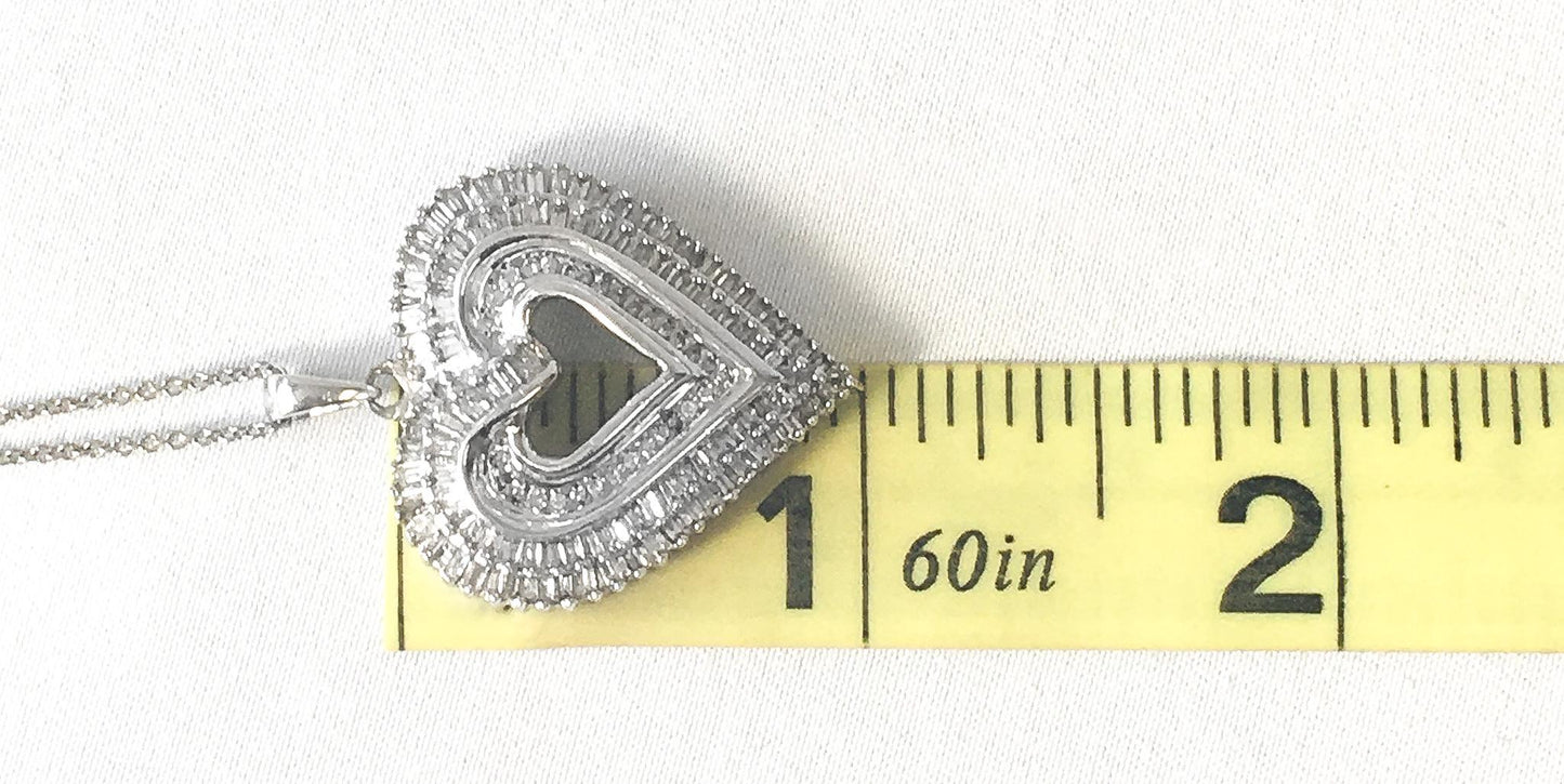 1.25 Carat Genuine Baguette Cut Diamond Heart 1" Pendant on a 925 KA1772 18.5" Chain