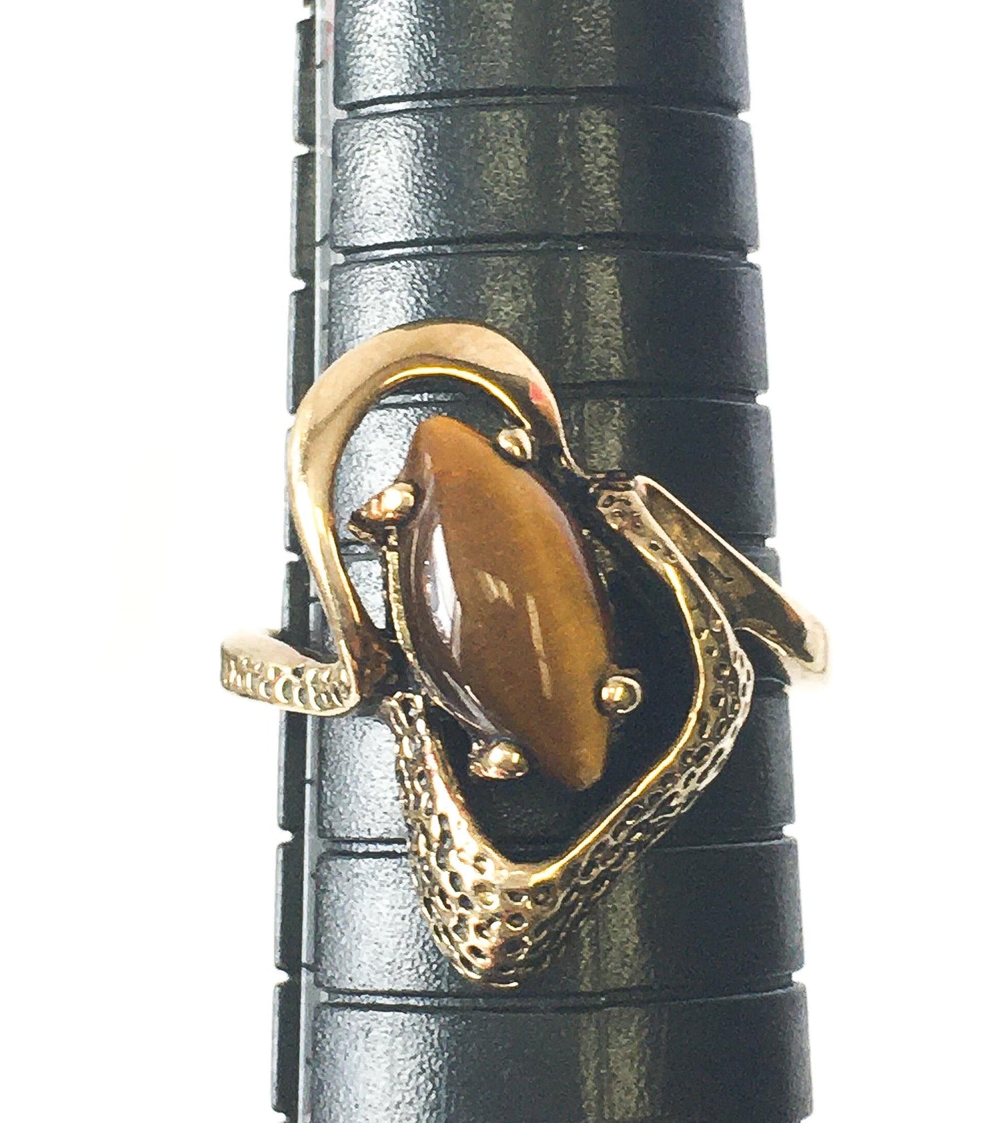 Tiger's Eye 14KT Heavy Gold Filled, Heavy Gold Electroplated Textured Asymmetrical Free Form Ring, Sz. 6.75, Unique Boho Statement Jewelry