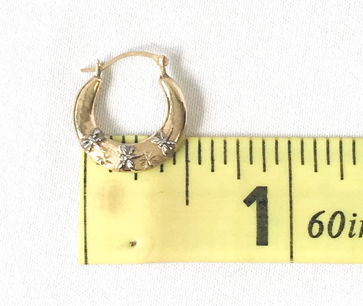 Vintage 10K Israel Two-Tone Dragonfly Etched Hollow Mini Hoops, .5", Simple Dainty Everyday Earrings