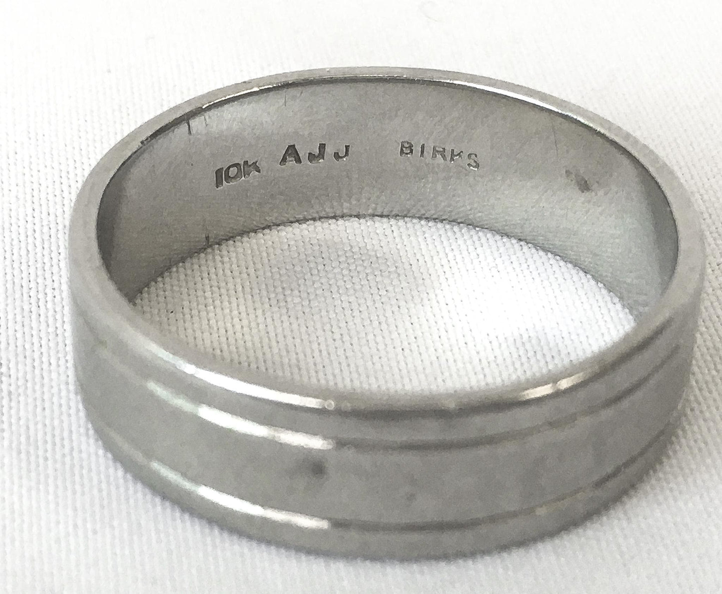 AJJ Birks 10K White Gold Solid Band Ring, Sz. 10, Vintage Wedding Engagement Band