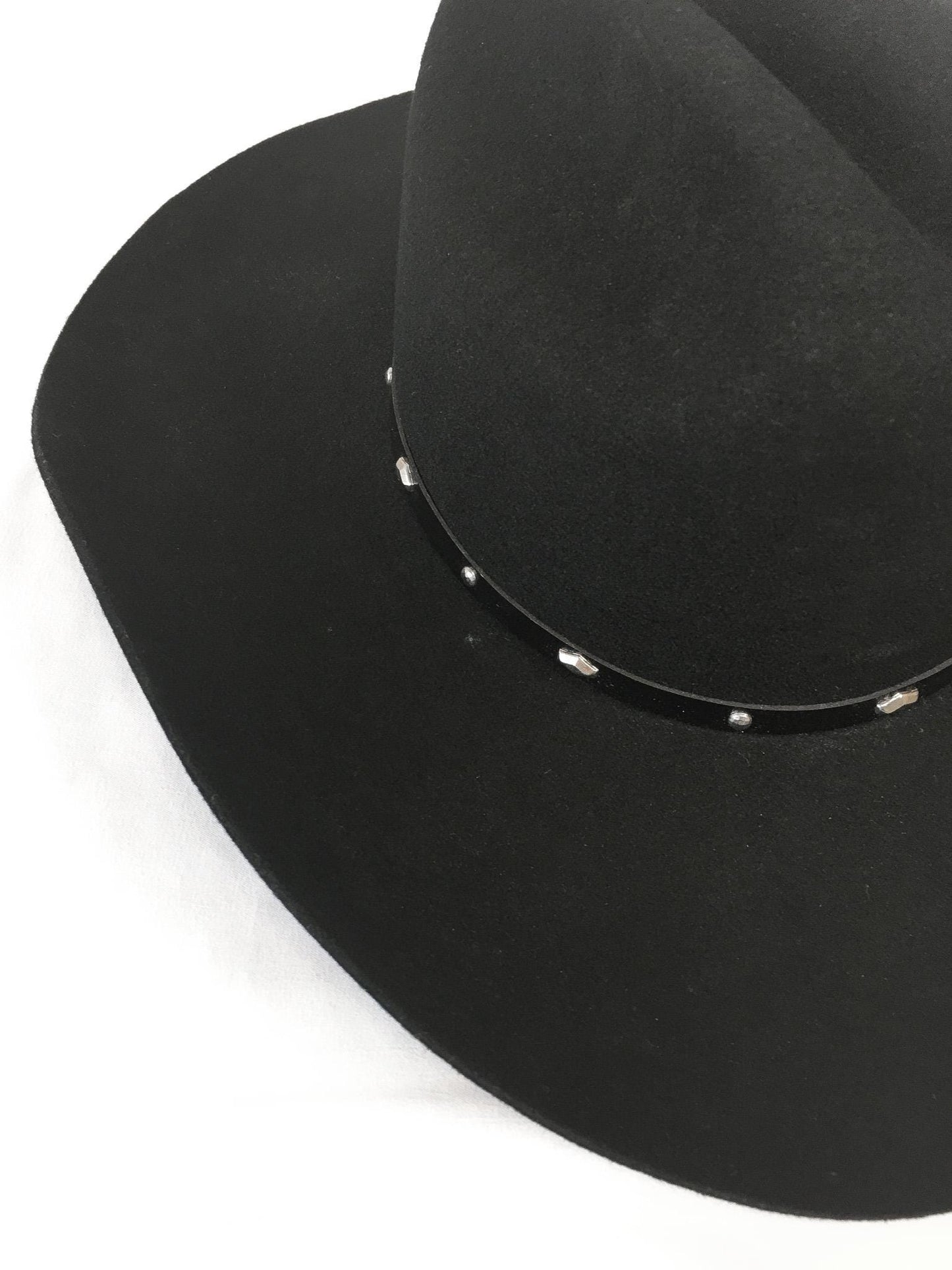 2X Stallion by Stetson Black Felt Cowboy Hat with Leather Silver Stud Band, Sz. 6 7/8, Vintage Western Hat