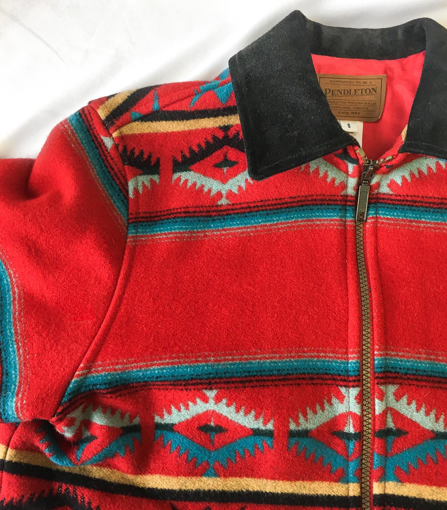 Vintage Inspired Pendleton Red Aztec Patterned Wool Jacket, Women's Sz. S, Vintage Western Jacket