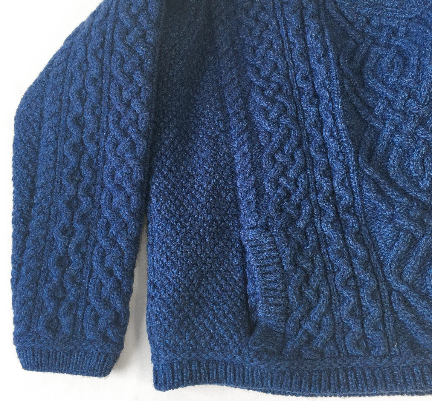 Vintage Aran Crafts Blue Cable Knit Asymmetrical Merino Wool Zip Up Sweater, Women's Sz. XS, Vintage Wool Sweater