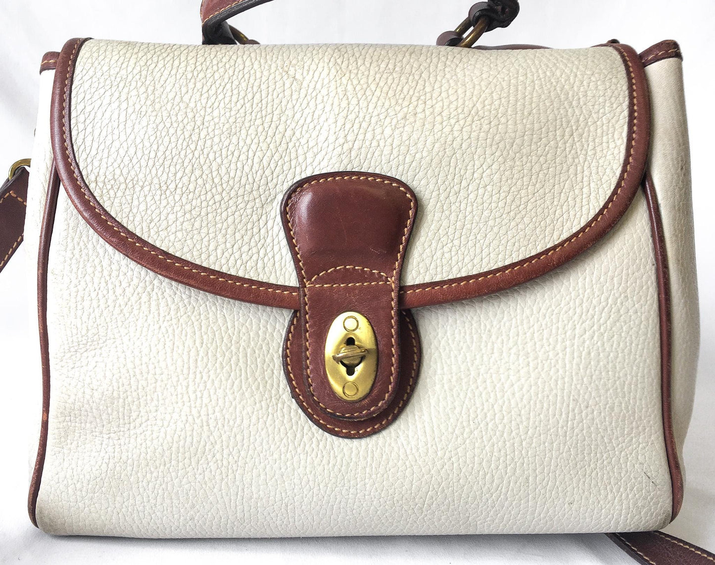 Vintage 90s Coach Monticello Bone/Cream/Brown Top Handle/Crossbody Bag, Style #4226, From 1992 Sheridan Collection, Rare Coach Bag