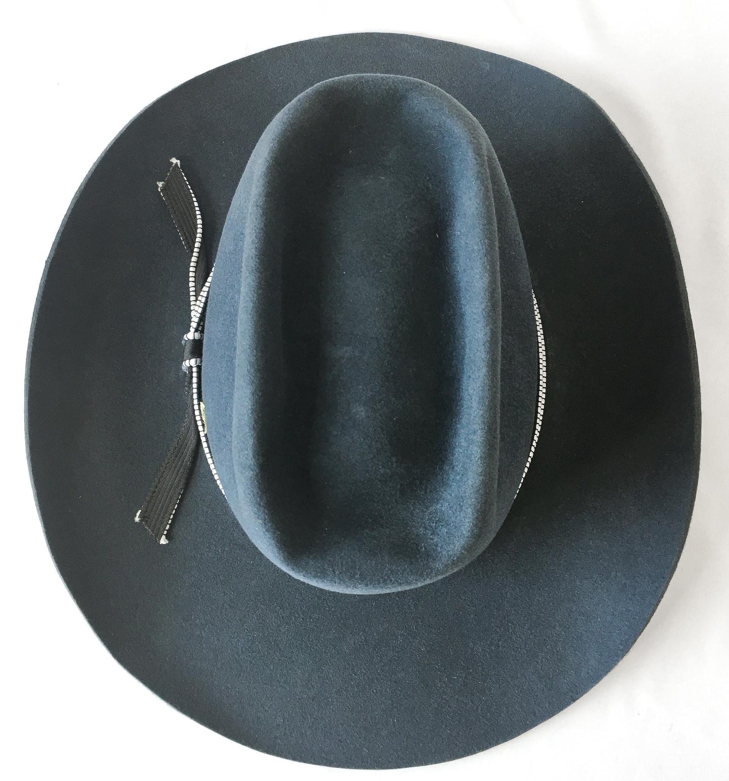 Vintage Bailey's Blue/Gray Felt Cowboy Hat with Black Ribbon Yellow Feather Band, Sz. 7 3/8, Unique Vintage Western Hat