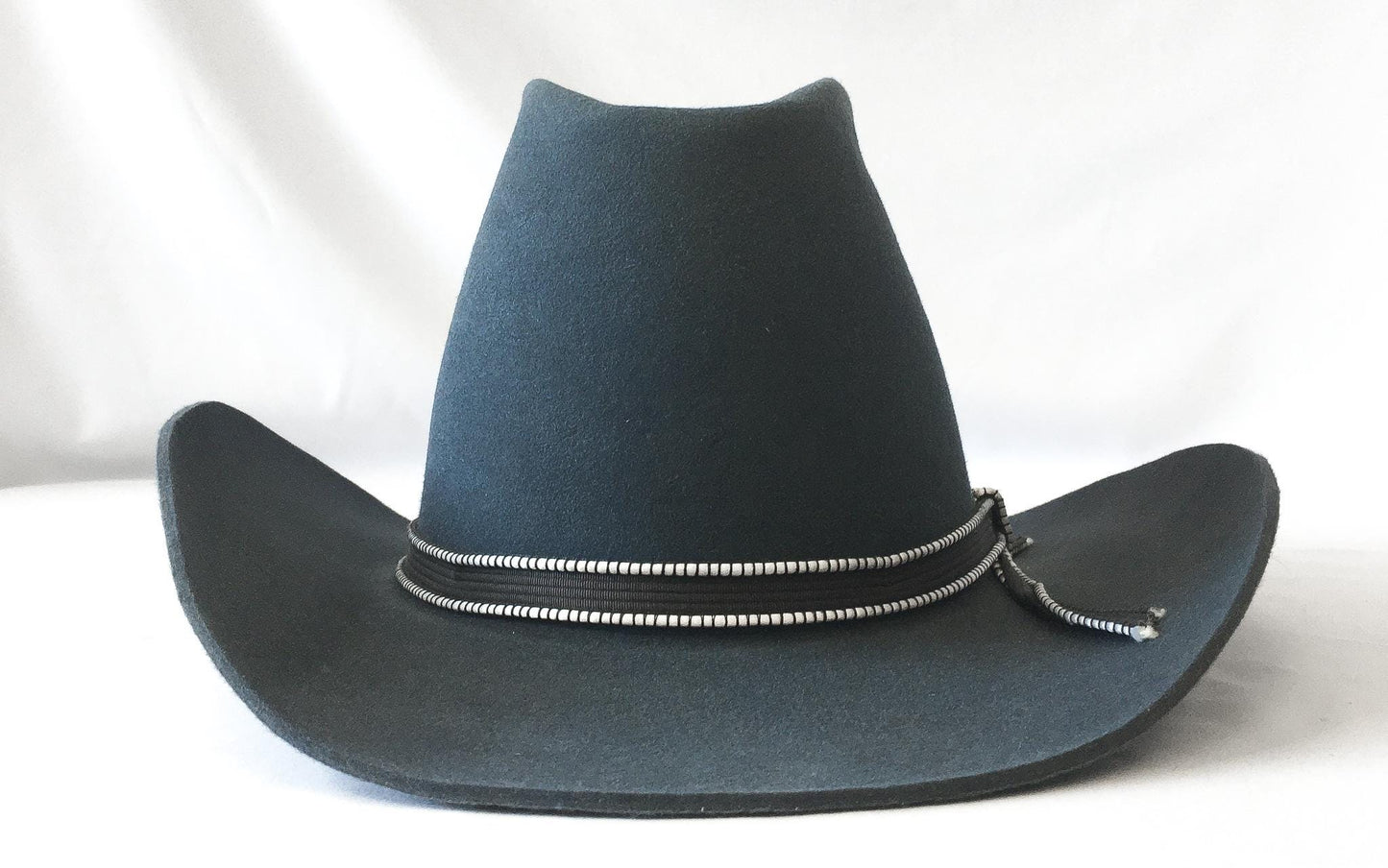 Vintage Bailey's Blue/Gray Felt Cowboy Hat with Black Ribbon Yellow Feather Band, Sz. 7 3/8, Unique Vintage Western Hat