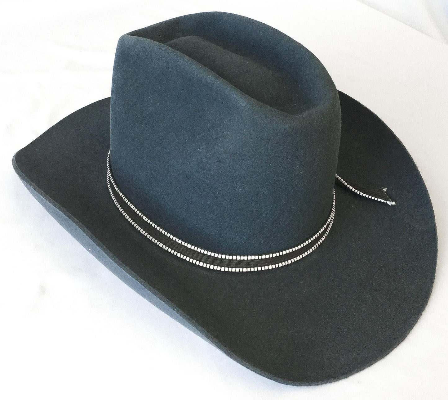 Vintage Bailey's Blue/Gray Felt Cowboy Hat with Black Ribbon Yellow Feather Band, Sz. 7 3/8, Unique Vintage Western Hat