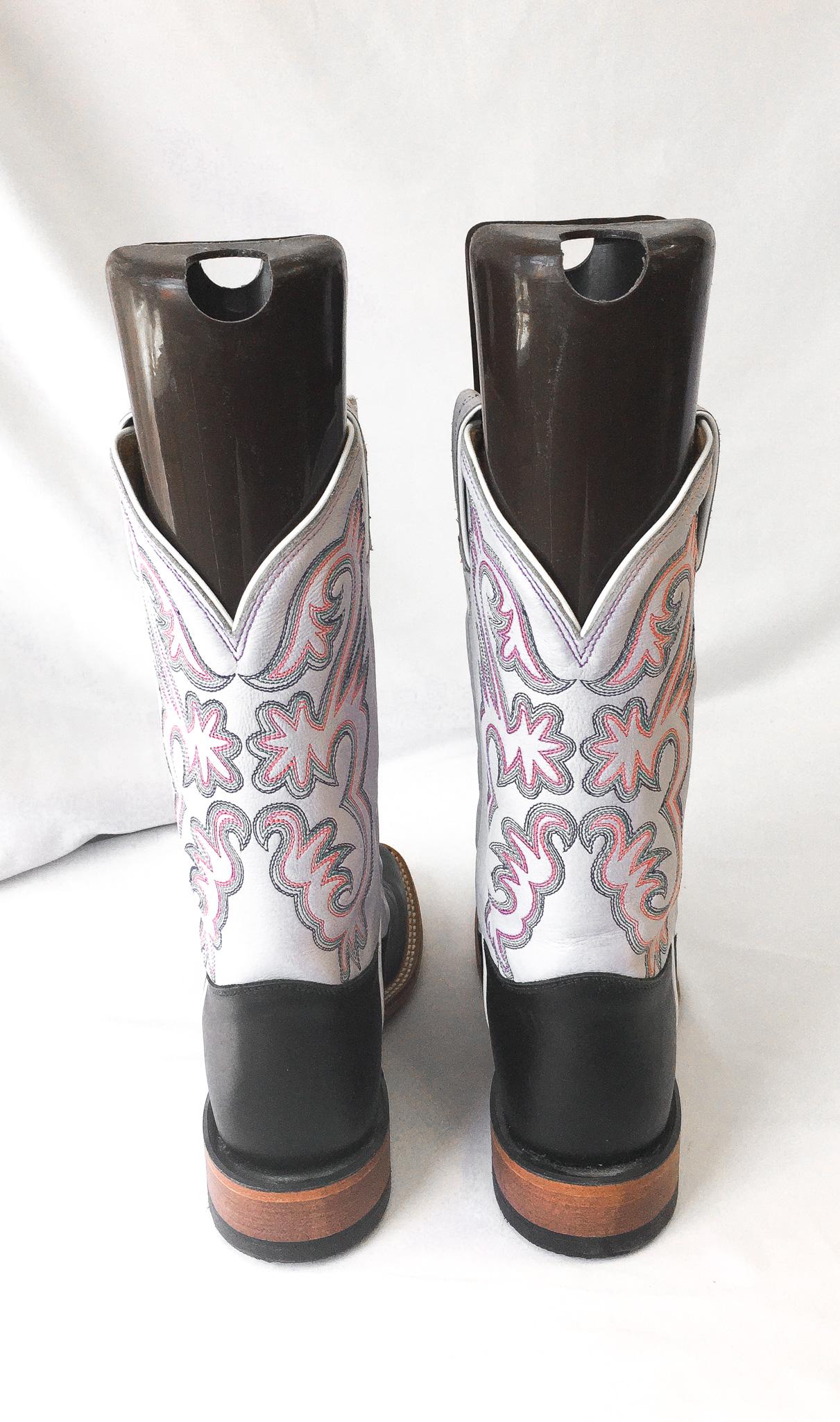 Vintage Tony Lama Lilac/Light Purple Black Leather Cowboy Boots with Pink Embroidery, Women's Sz. 9B, Vintage Rare Unique Western Boots