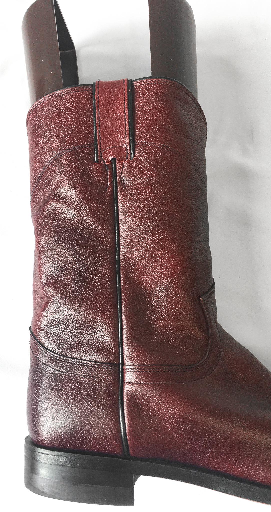 Vintage Justin Dark Cherry Red/Burgundy Leather Cowboy Boots, Style #3435, Men's Sz. 9.5D, Vintage Western Boots