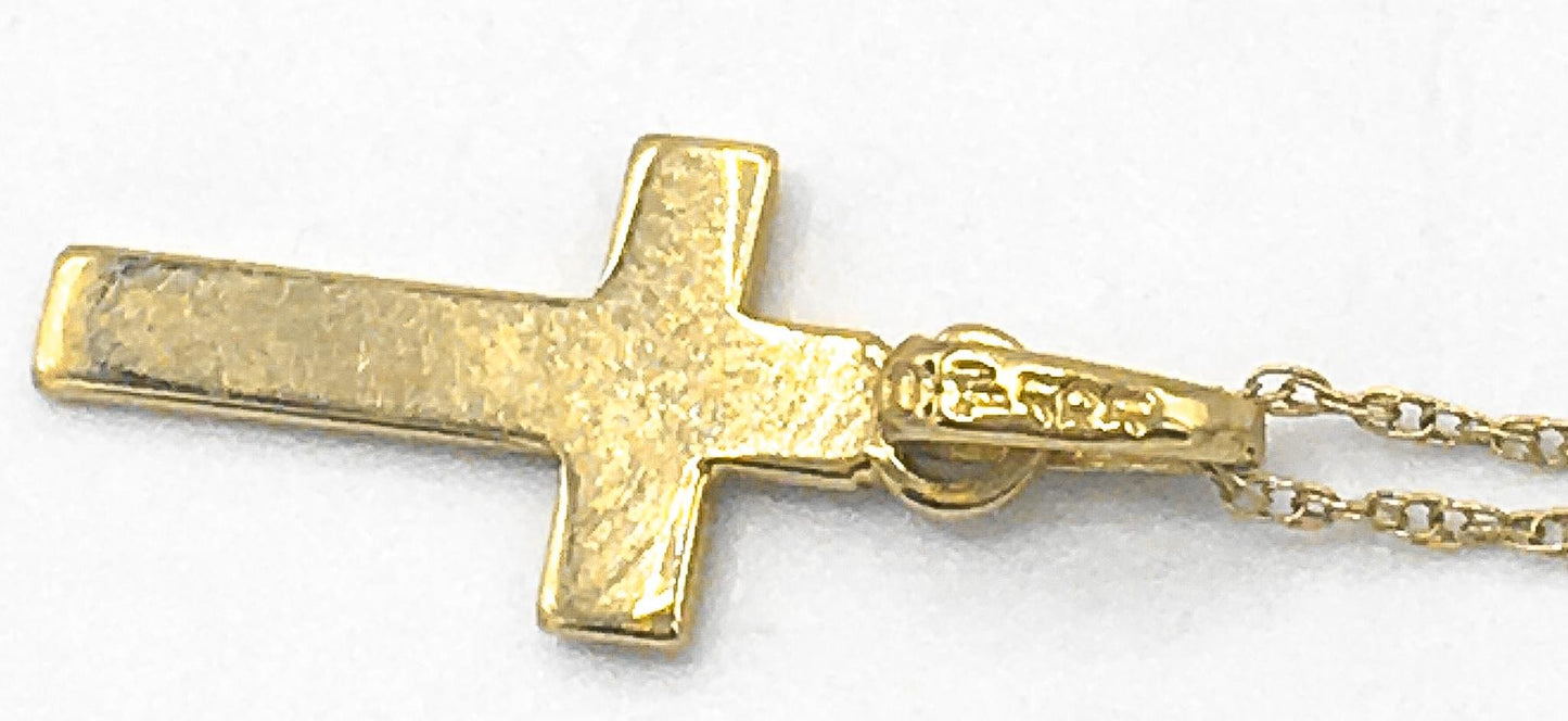 14K JCM Yellow Gold Cross Necklace, 19", 1.2 grams, .75" Pendant, .5mm Chain, Simple Everyday Dainty Layering Cross Necklace