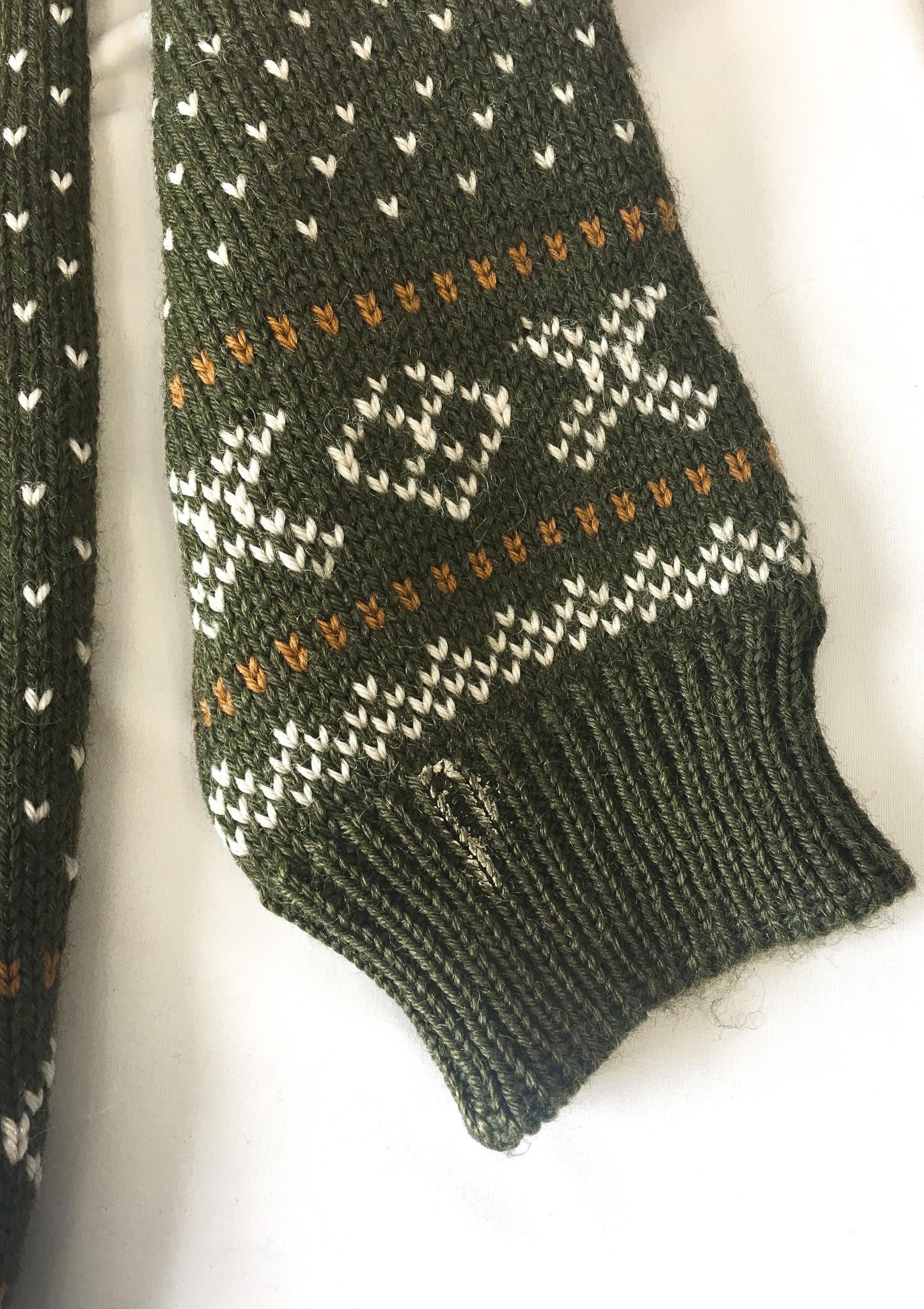 Vintage Dale of Norway Olive Green/White/Gold Fair Isle Wool Button Cardigan Sweater, Approx. Sz. Men's L, Vintage Nordic Sweater