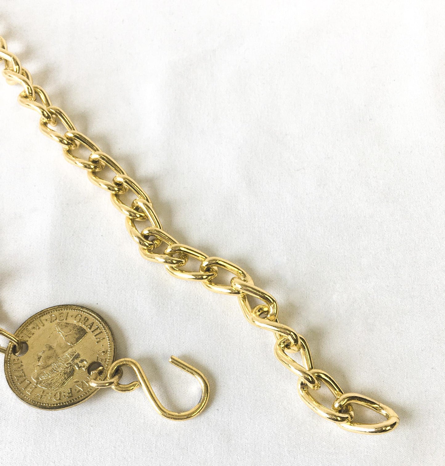 Vintage Gold Toned Grecian Roman Spartan Coin Adjustable Chain Link Belt