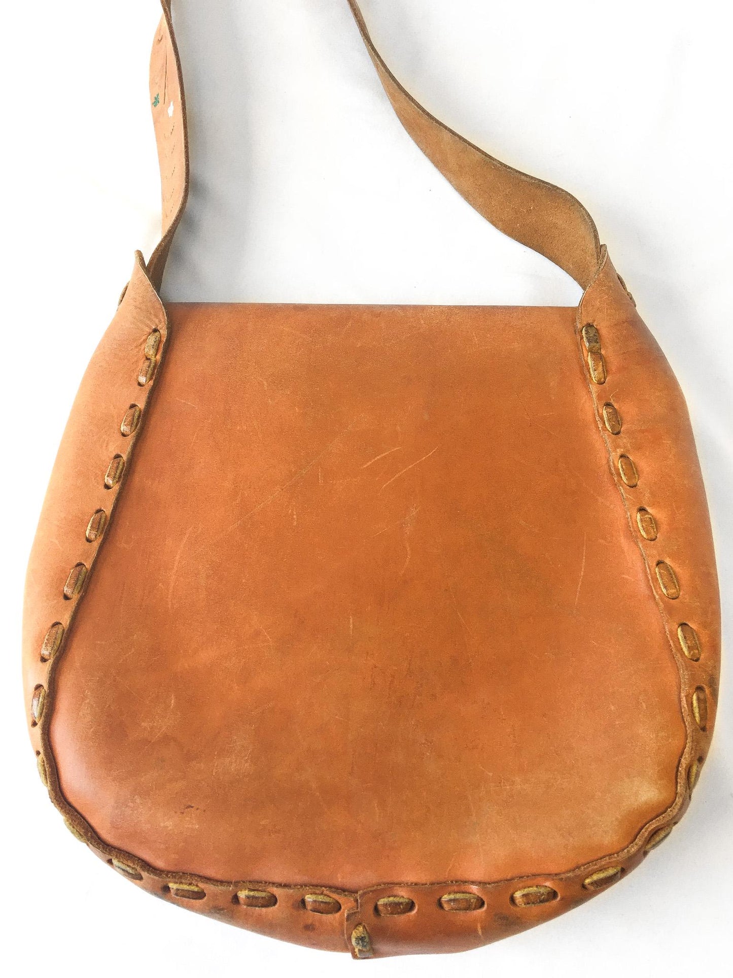 70s Handcrafted Tooled Leather Flap Crossbody Shoulder Bag with Hand Painted Floral Details, Vintage Western Boho Handbag