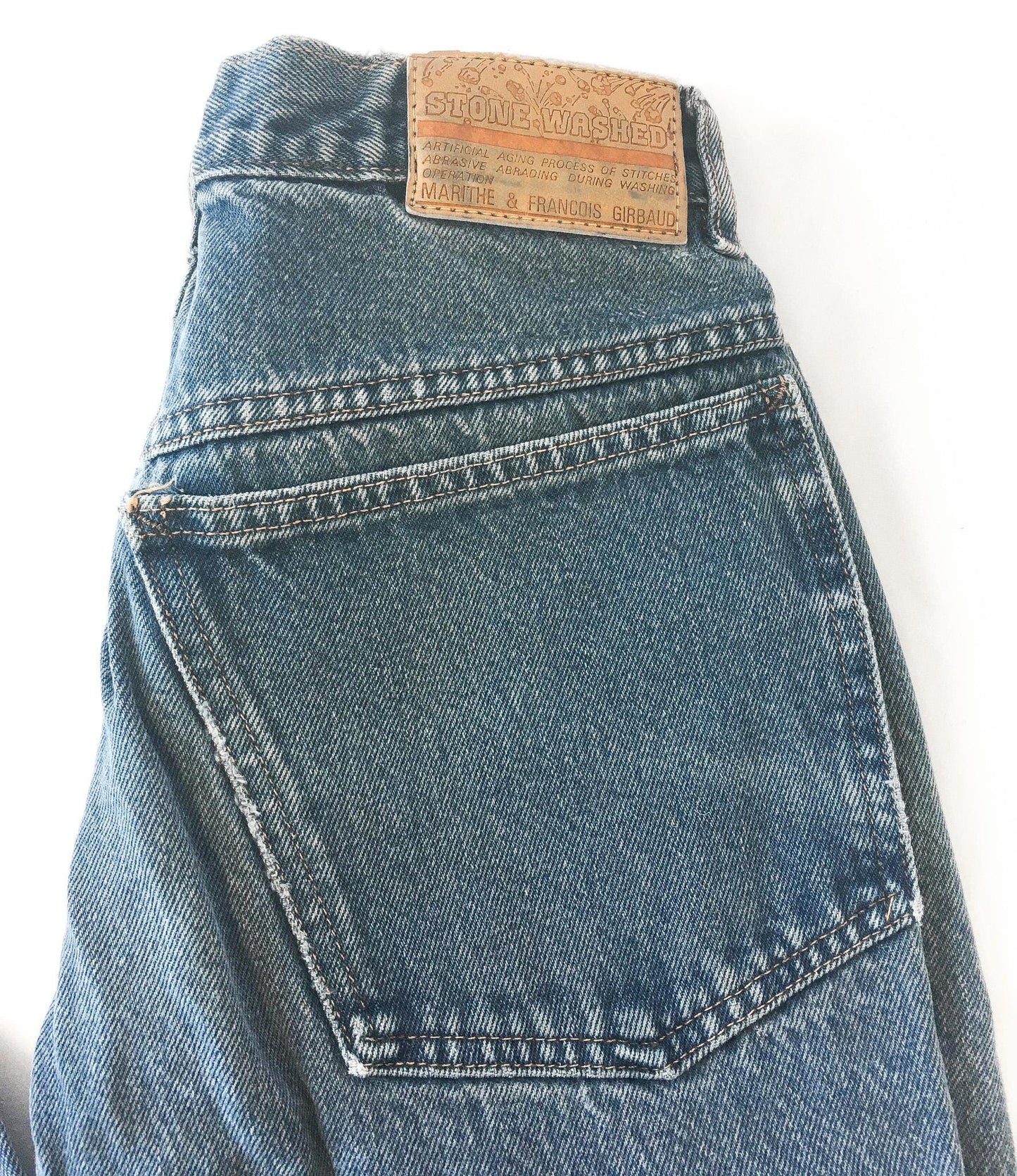 90s Marithe Francois Girbaud Medium Stonewash High Rise Straight Leg/Baggy Jeans, 26" x 31"
