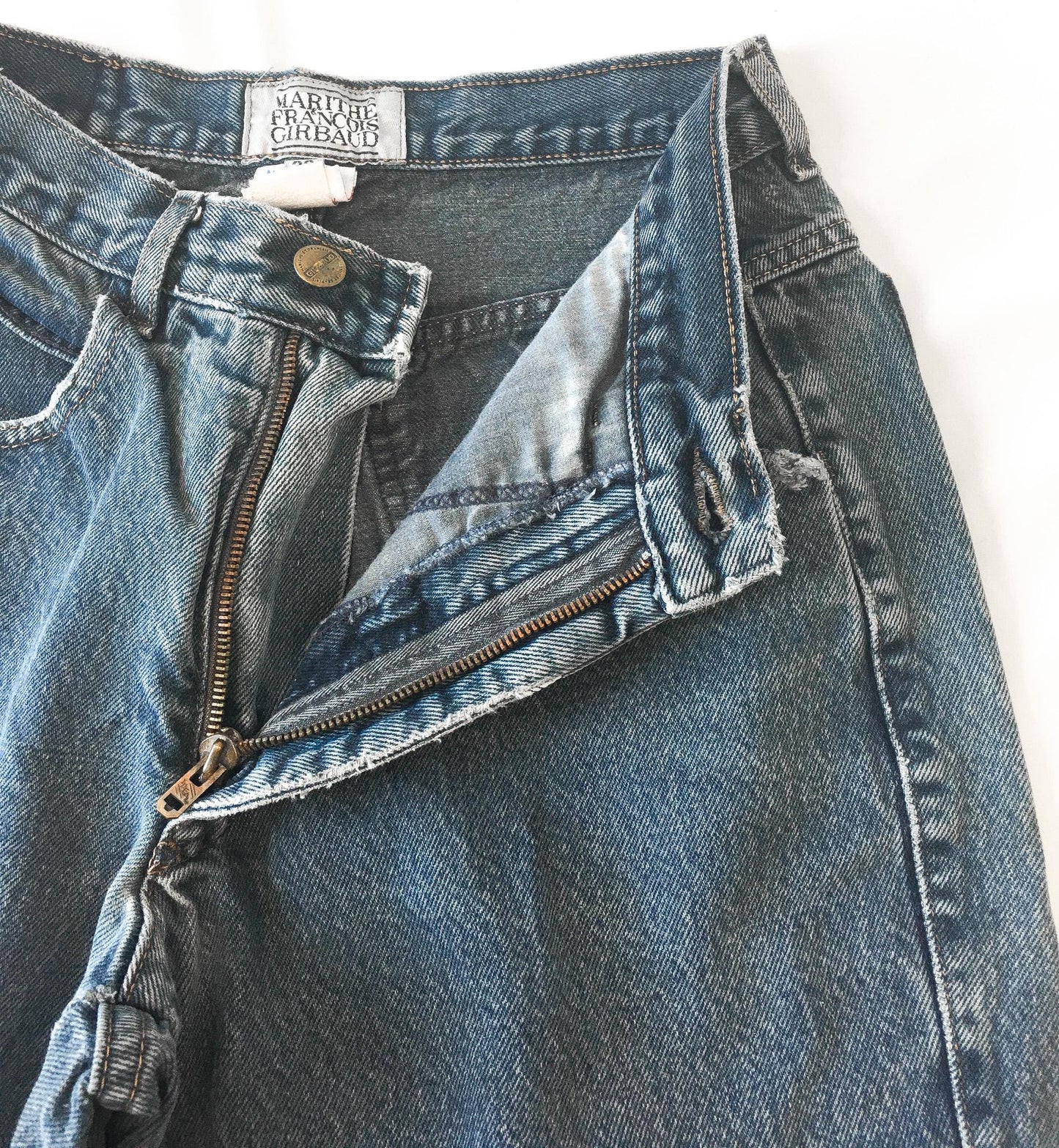 90s Marithe Francois Girbaud Medium Stonewash High Rise Straight Leg/Baggy Jeans, 26" x 31"