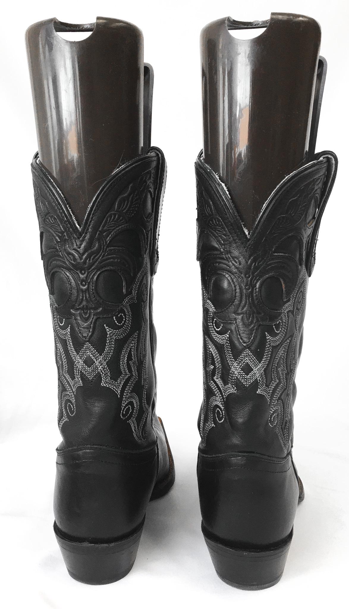Vaquero Tony Lama VF 6000 Black White Star Embroidered Cowboy Boots, Women's Sz. 8B, Vintage Western Festival Cowgirl Boots