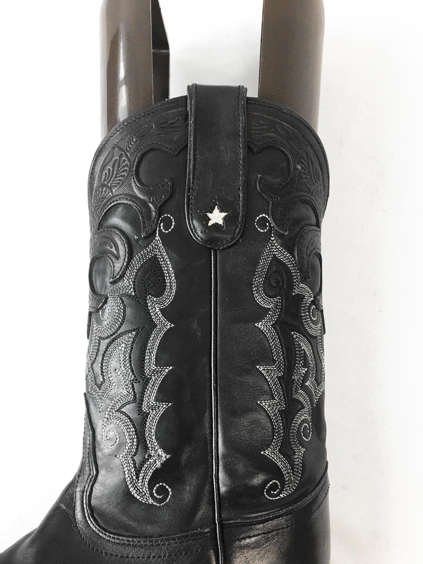 Vaquero Tony Lama VF 6000 Black White Star Embroidered Cowboy Boots, Women's Sz. 8B, Vintage Western Festival Cowgirl Boots