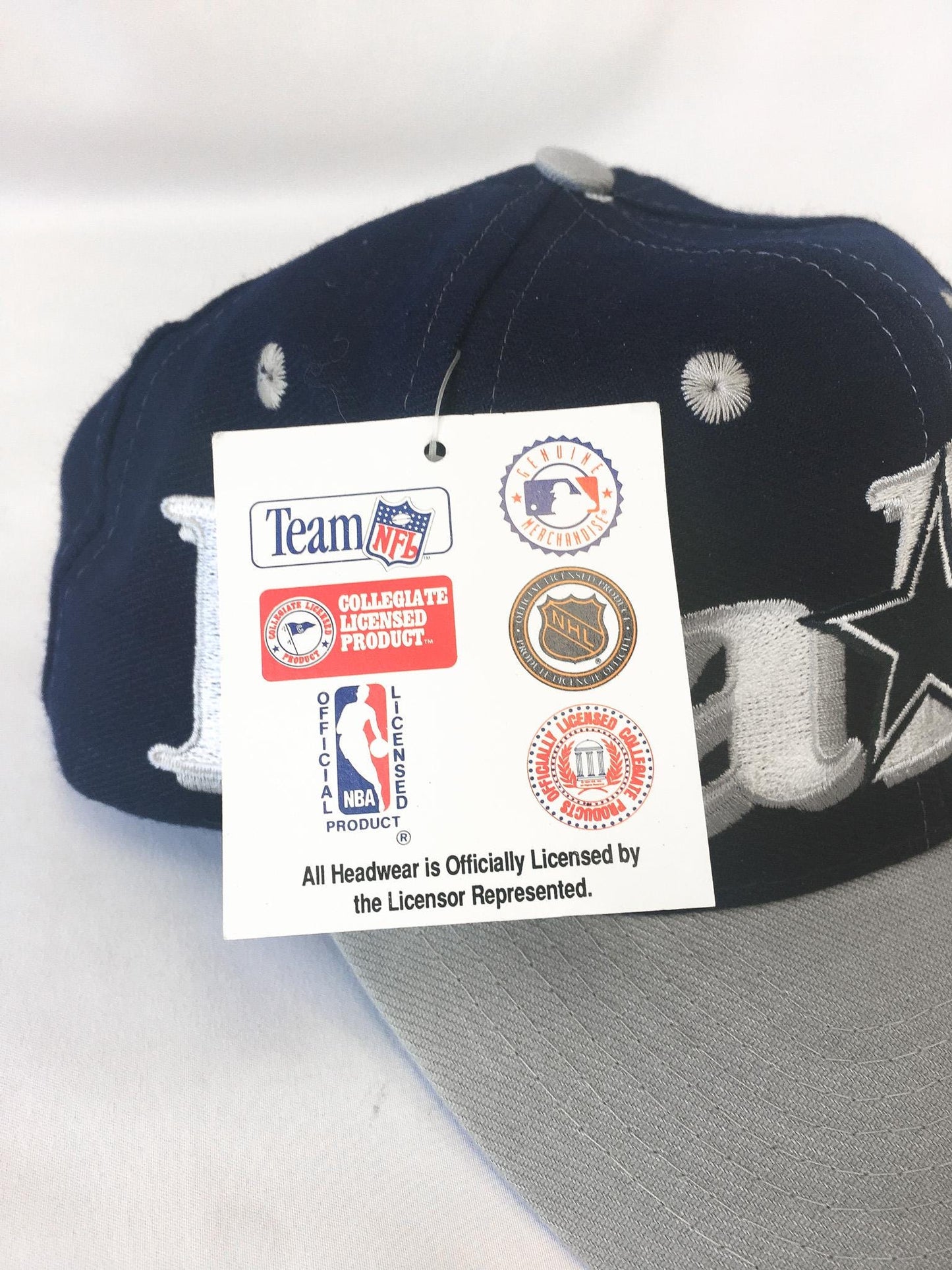 NWT 90s Dallas Cowboys Embroidered Wraparound Spell-Out Flatbrim Streetwear Baseball Cap, Vintage Cowboys NFL Apparel