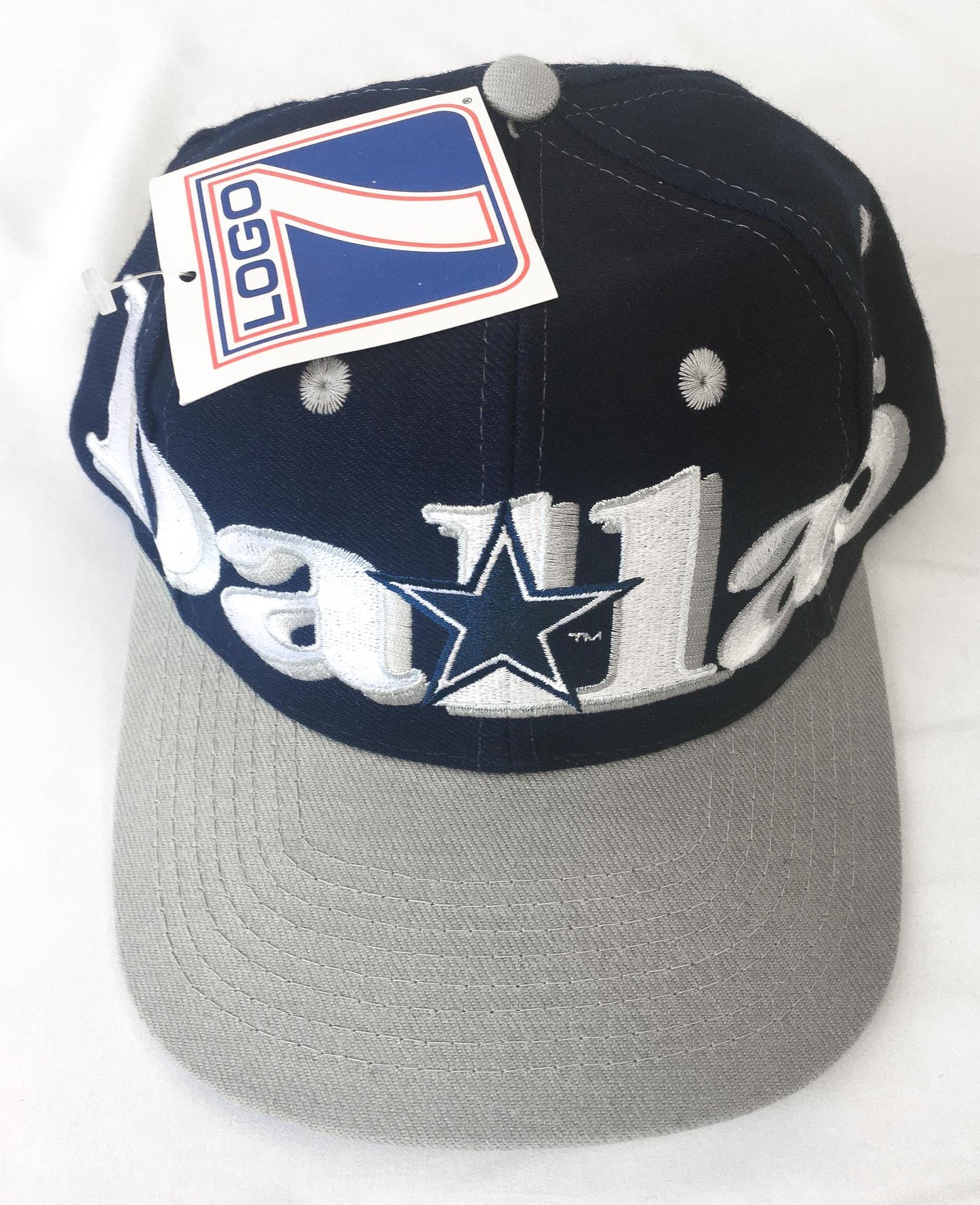 NWT 90s Dallas Cowboys Embroidered Wraparound Spell-Out Flatbrim Streetwear Baseball Cap, Vintage Cowboys NFL Apparel