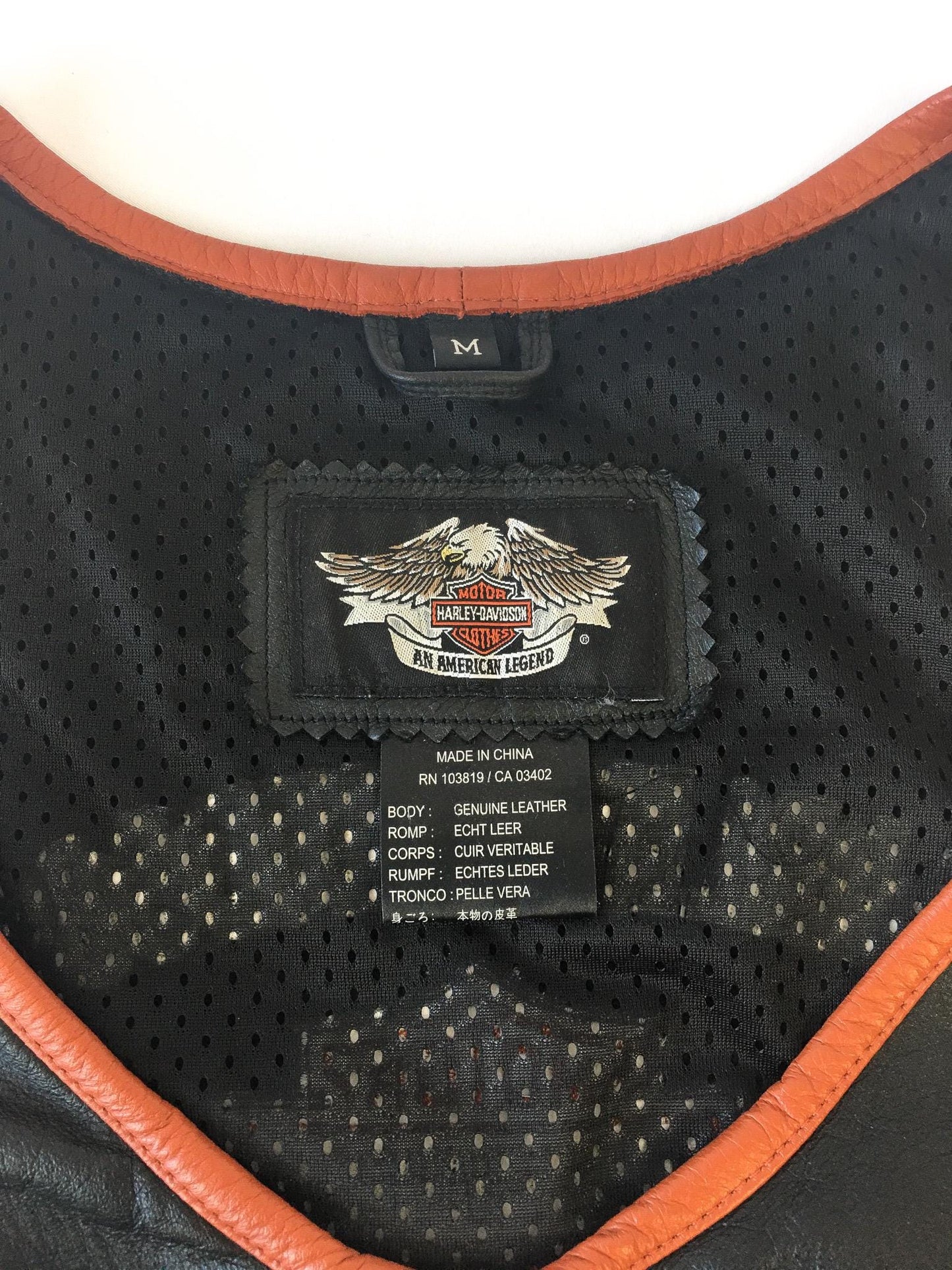 Vintage Inspired Harley Davidson Black/Orange/Cream Leather Vest, Women's Sz. M, Vintage Biker Motorcycle Vest