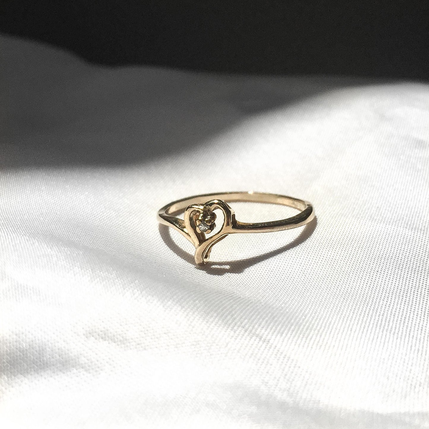 10K Yellow Gold Mini Diamond Heart Shaped Ring, Sz. 7.5, 1.2 grams, Simple Everyday Dainty Ring