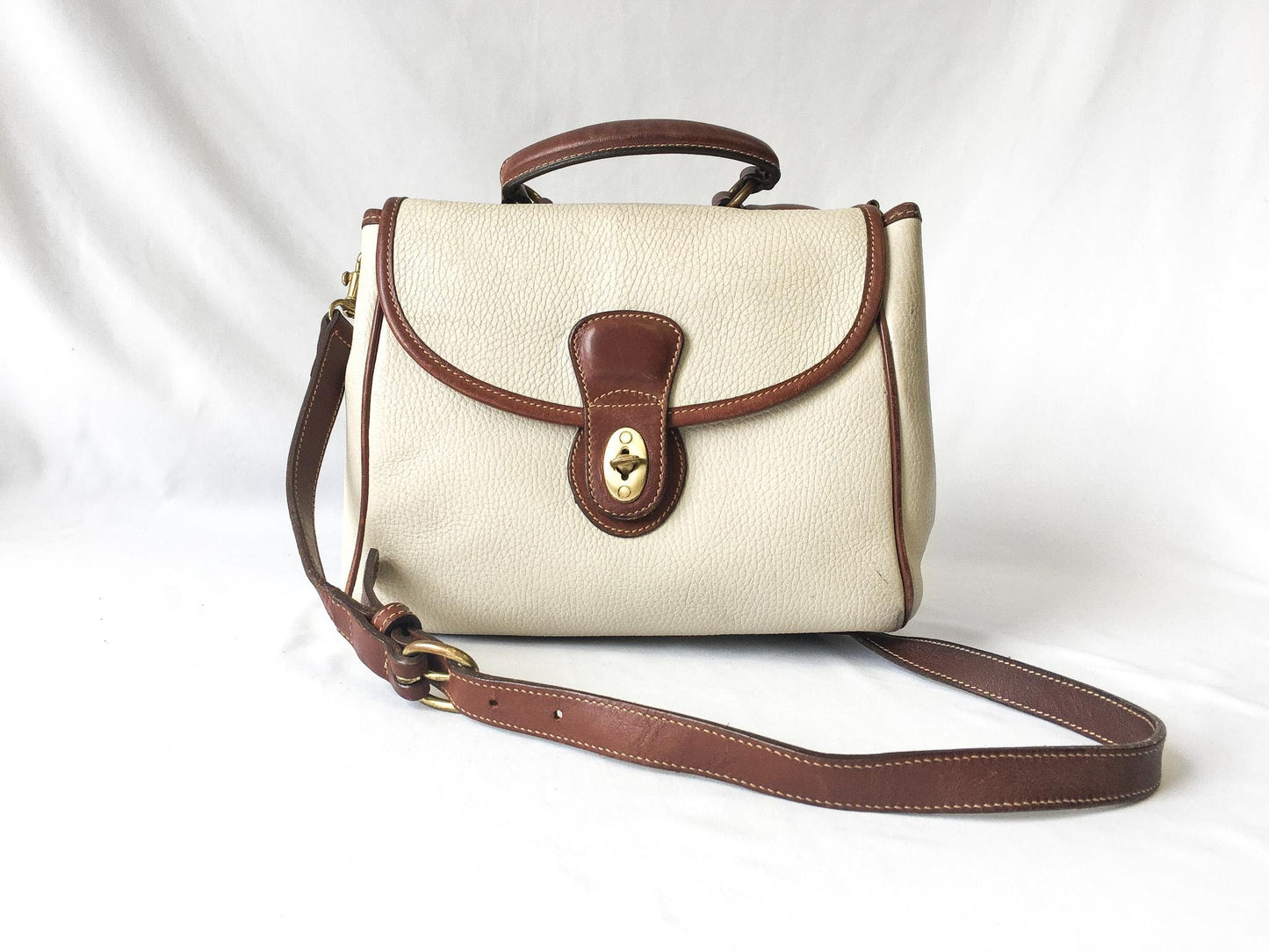 Vintage 90s Coach Monticello Bone/Cream/Brown Top Handle/Crossbody Bag, Style #4226, From 1992 Sheridan Collection, Rare Coach Bag