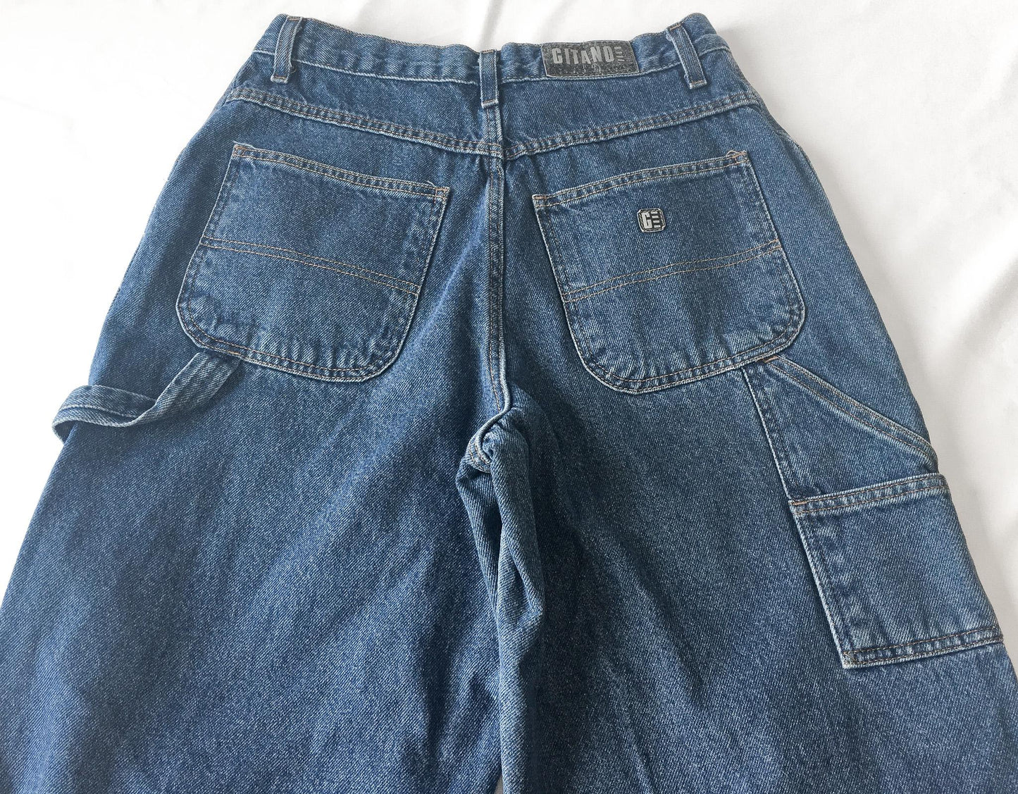 Vintage Gitano Medium Wash High Rise Relaxed/Baggy Wide Leg Carpenter Cargo Jeans, 28" x 29"