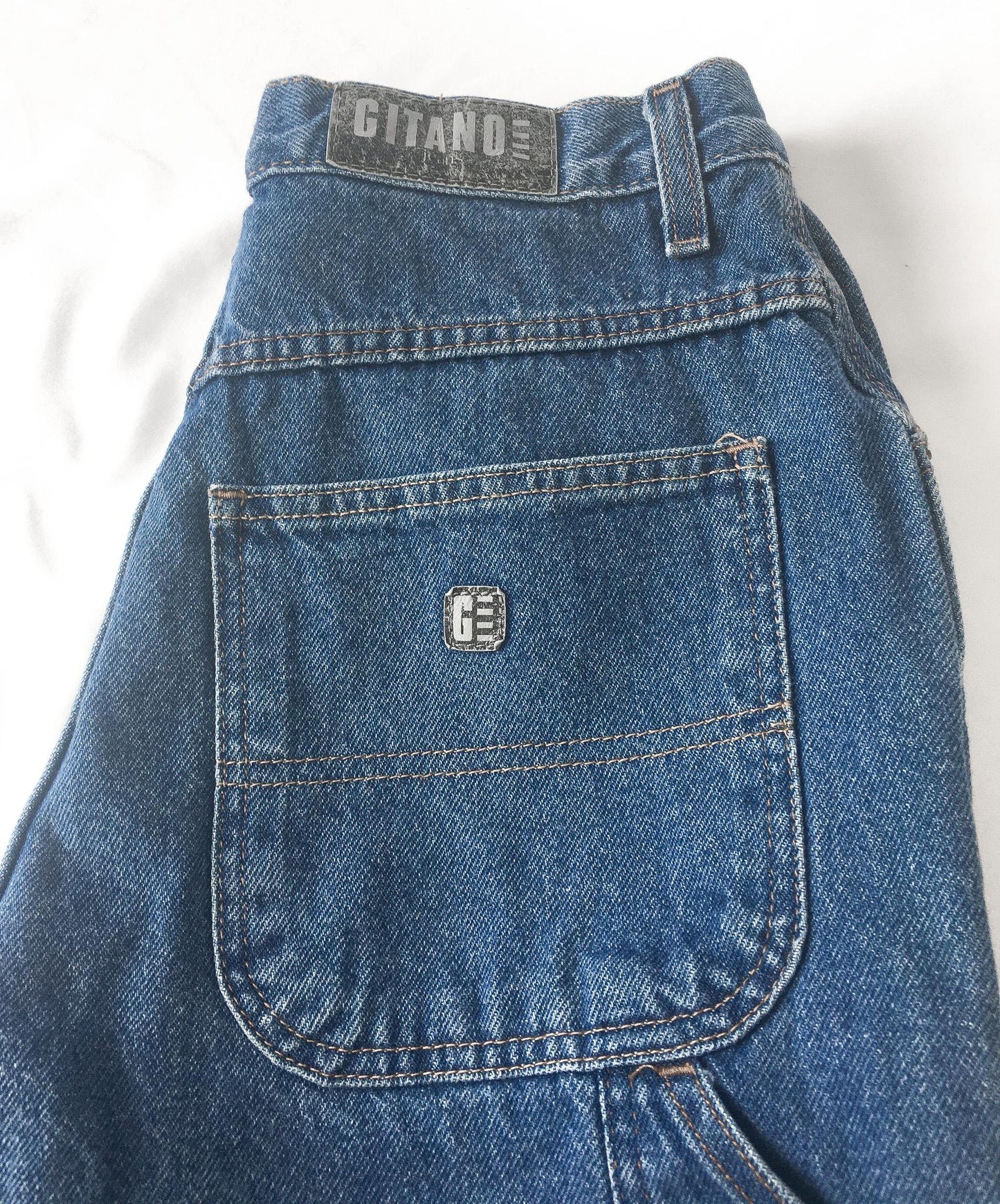 Vintage Gitano Medium Wash High Rise Relaxed/Baggy Wide Leg Carpenter Cargo Jeans, 28" x 29"