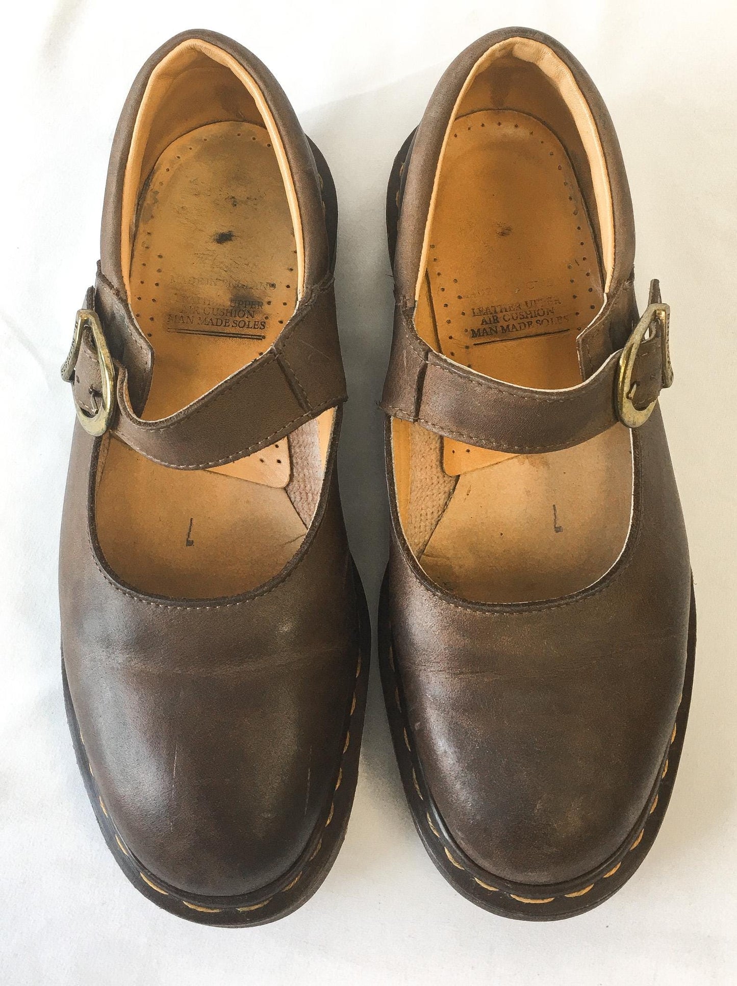 Vintage 90s Dr Martens Brown Leather Mary Jane Loafers, UK Women's Sz. 7, US Women's Sz. 9.5