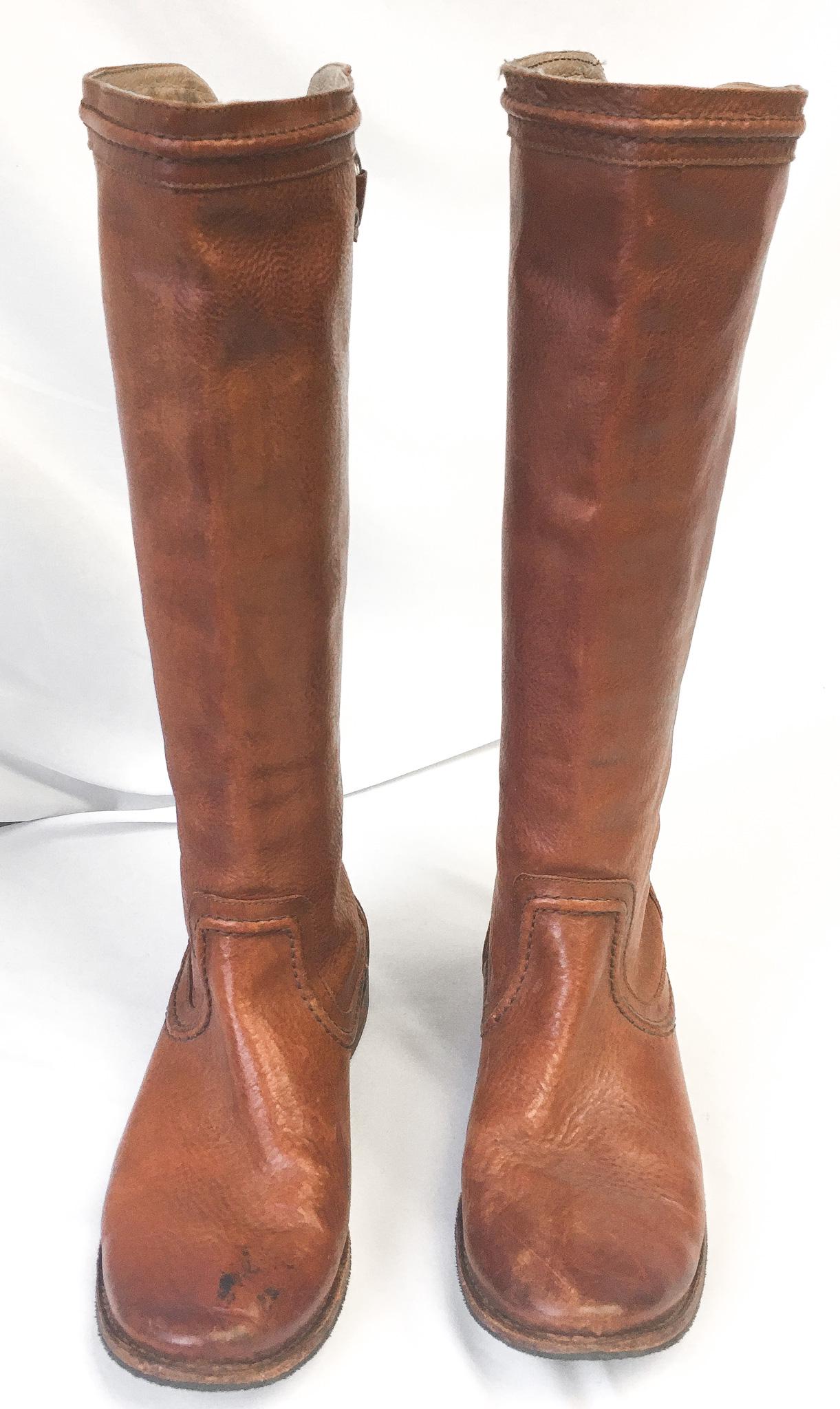 Vintage Inspired Frye Paige Trapunto Red/Brown Leather Knee High Riding Boots, Style #76140, Women's Sz. 10B, Vintage Western Boots